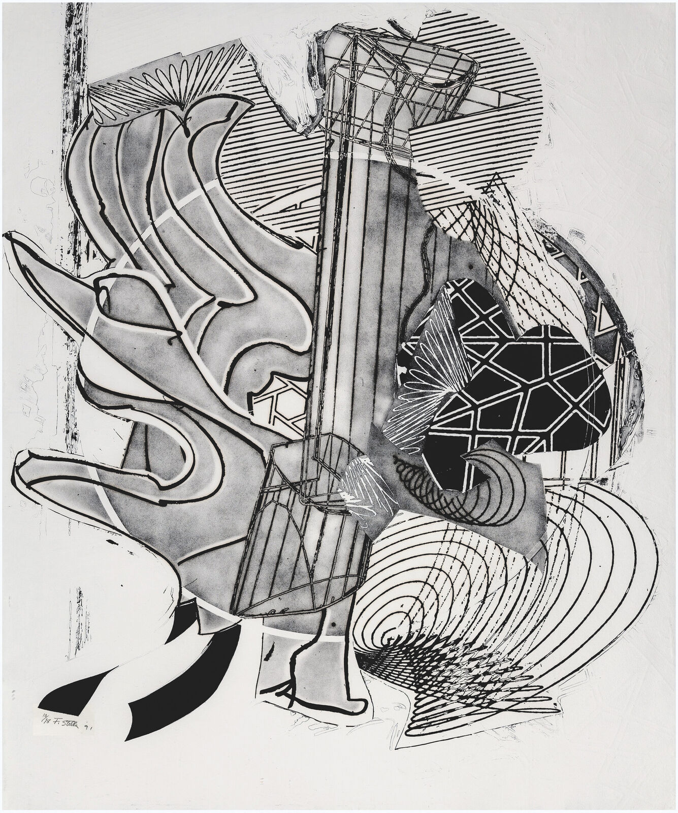 Artwork by Frank Stella, The Fossil Whale, State 1 (huge signed etching and aquatint), Made of Etching And Aquatint 