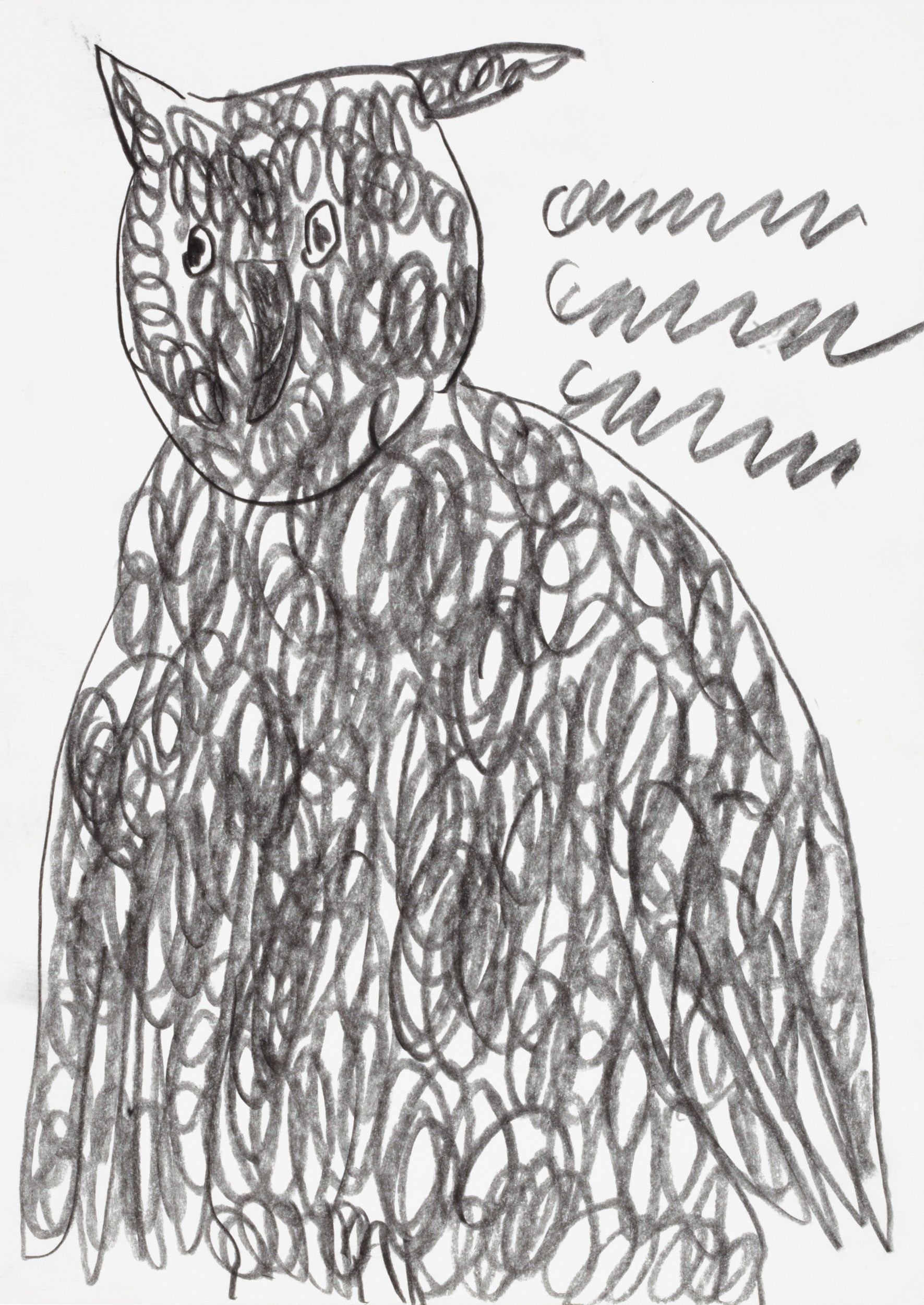 A drawing of an owl sitting on top of a table.