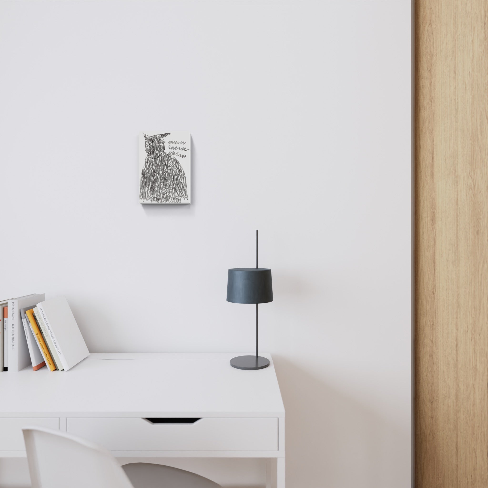 A drawing of an owl sitting on top of a table.