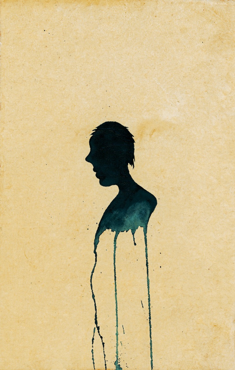 A silhouette of a person with dripping paint on their face.