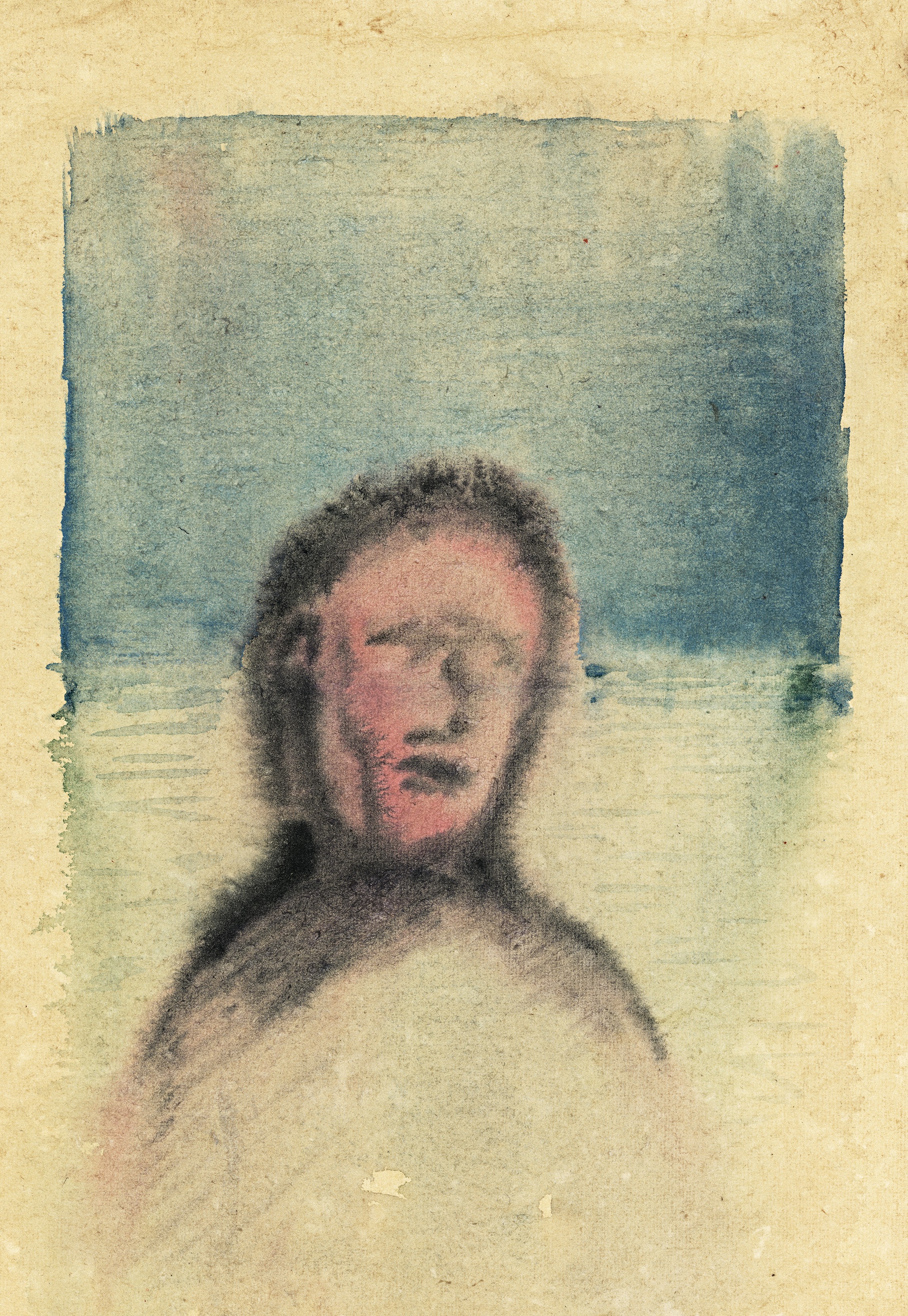 A drawing of a woman with her eyes closed. 