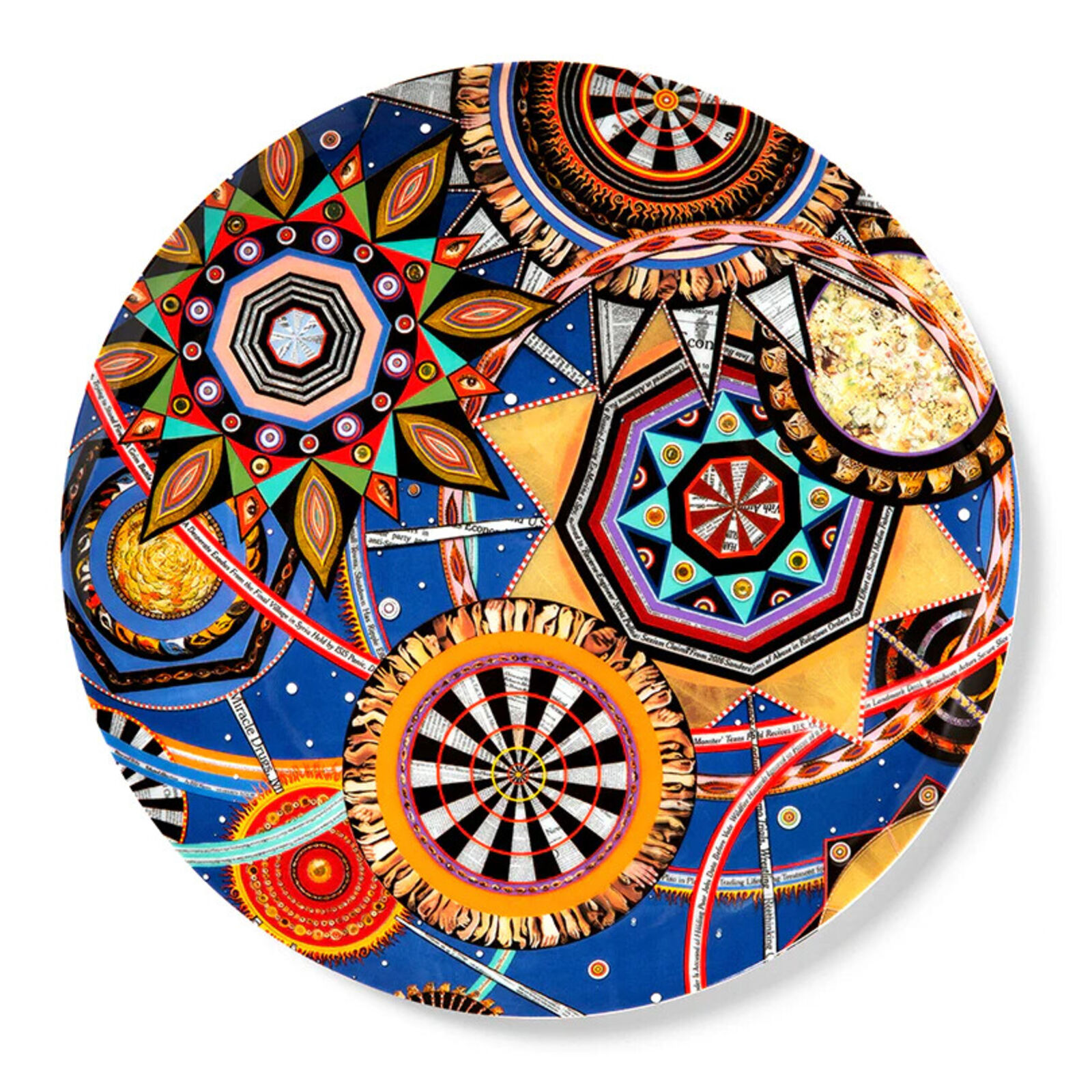 A decorative plate with a colorful design on it.