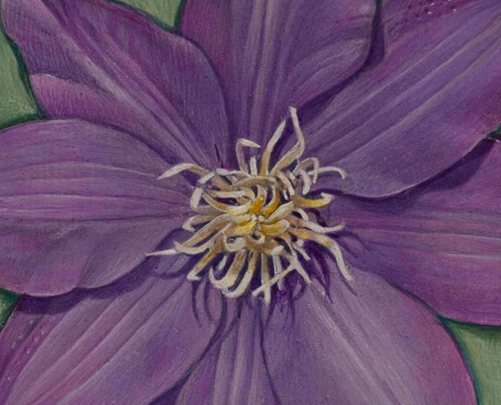 A purple flower set within an ornate gold frame on a red background.