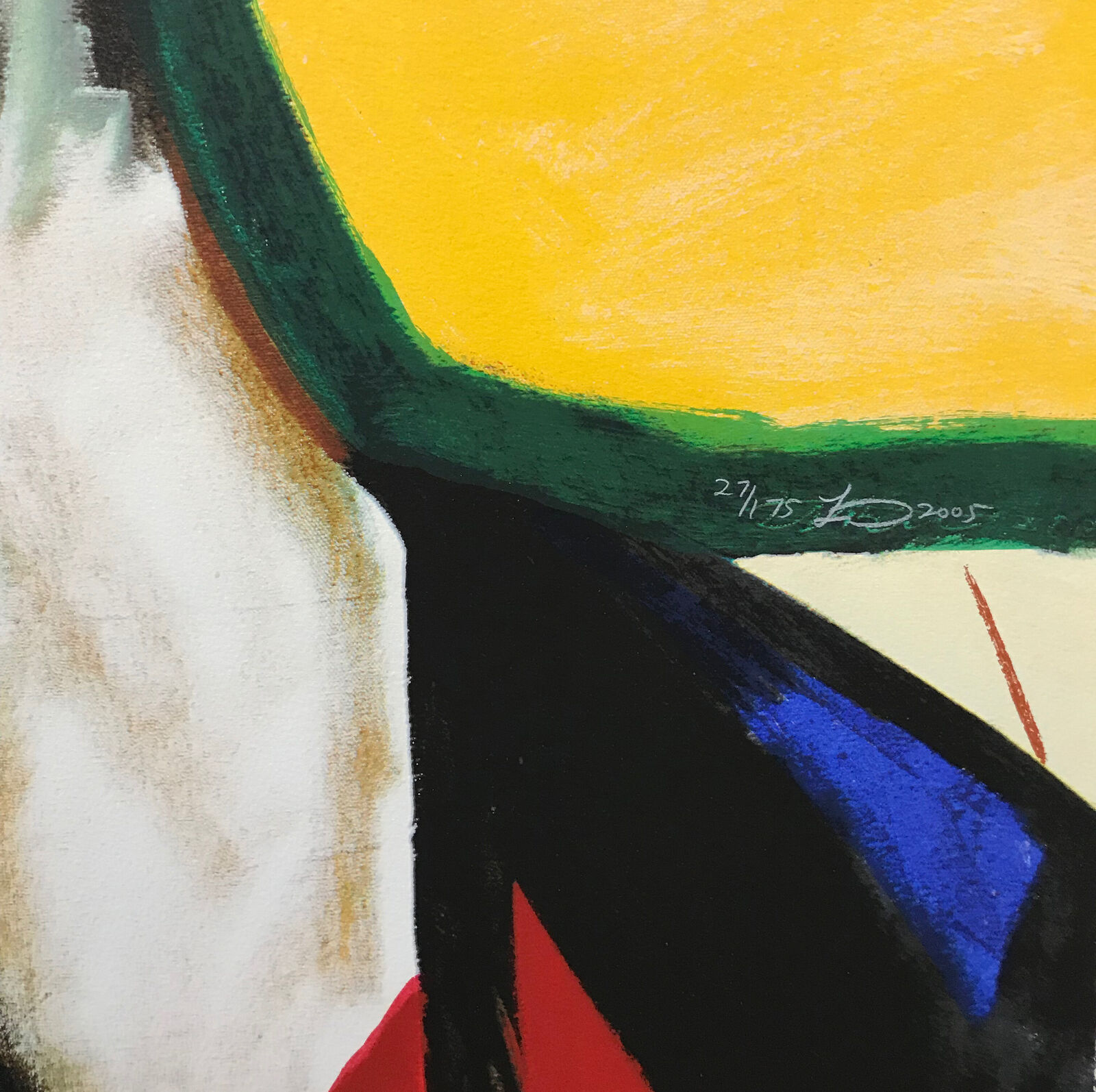 A painting of a man with a hat and a saxophone.