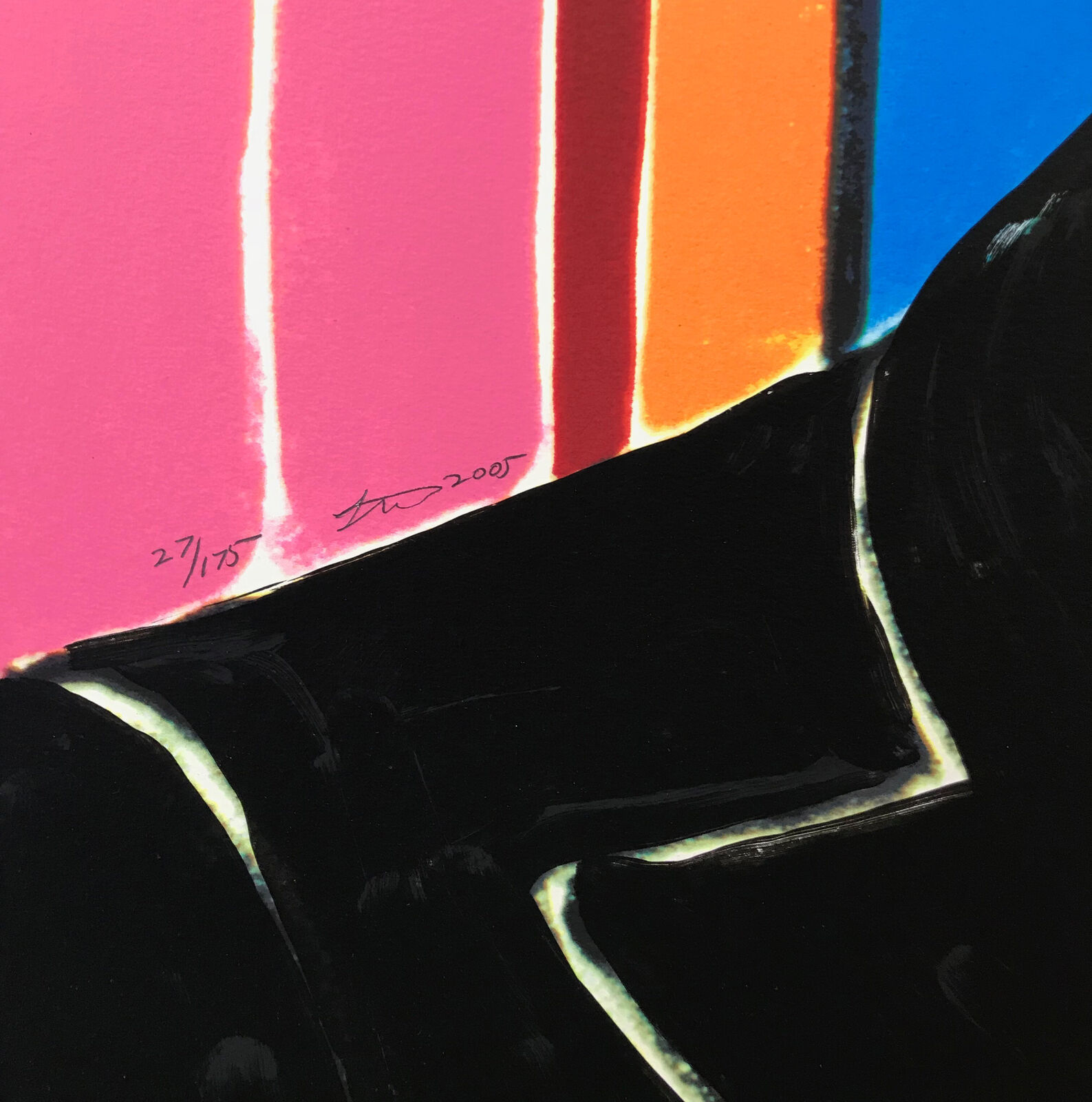 A painting of a man in a tuxedo playing a trumpet.