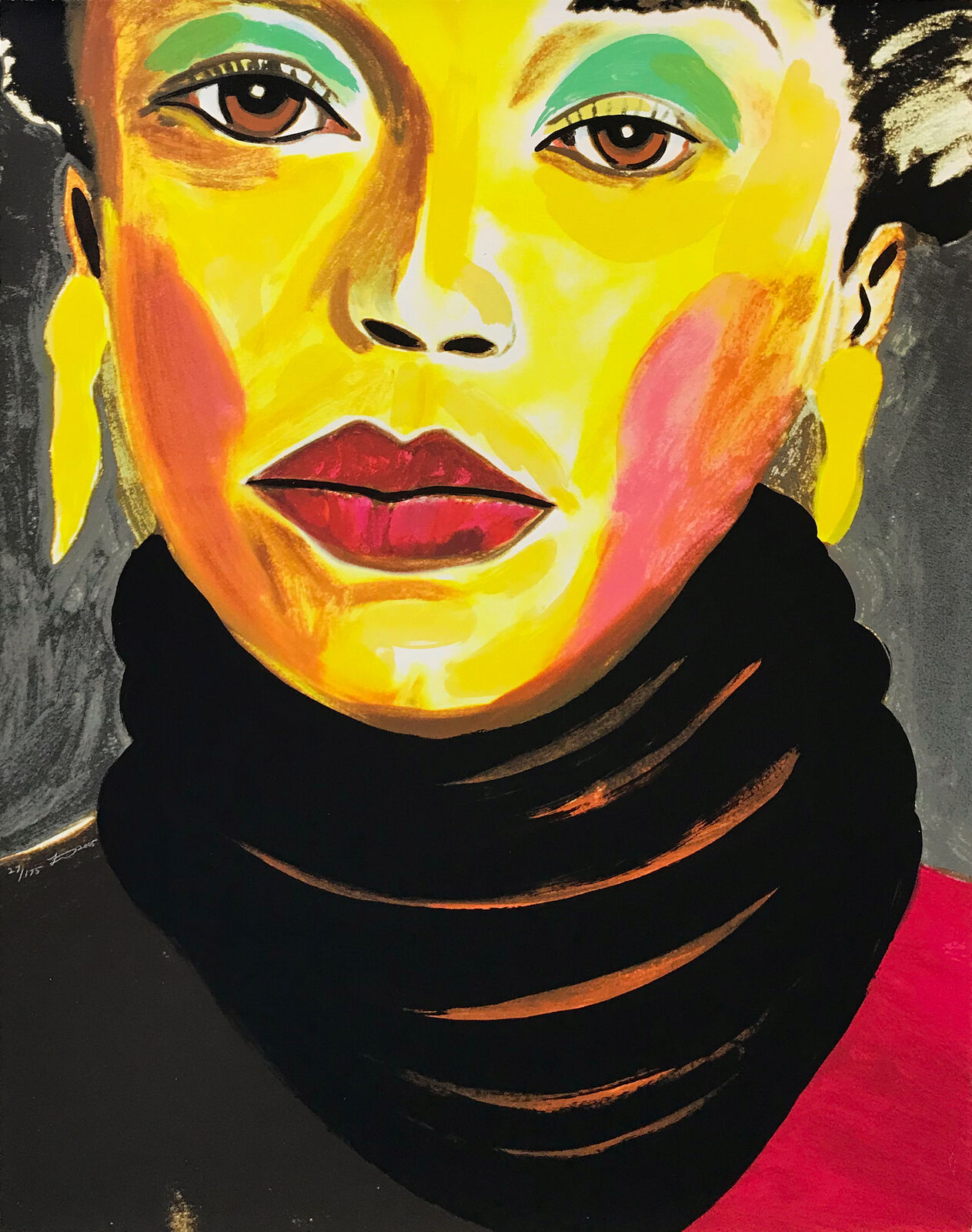 A painting of a woman wearing a black scarf.