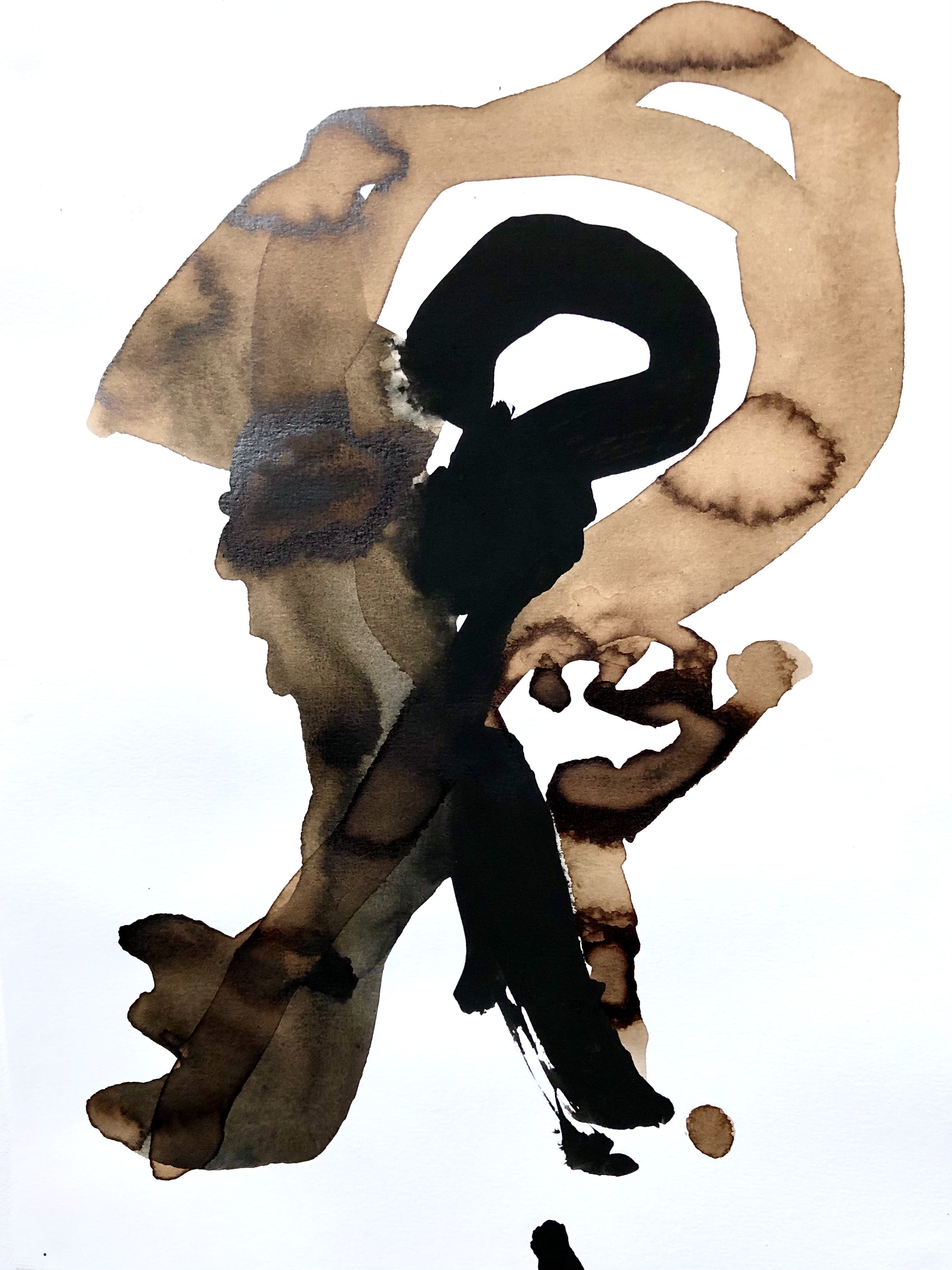 A black and brown ink painting on a white background.