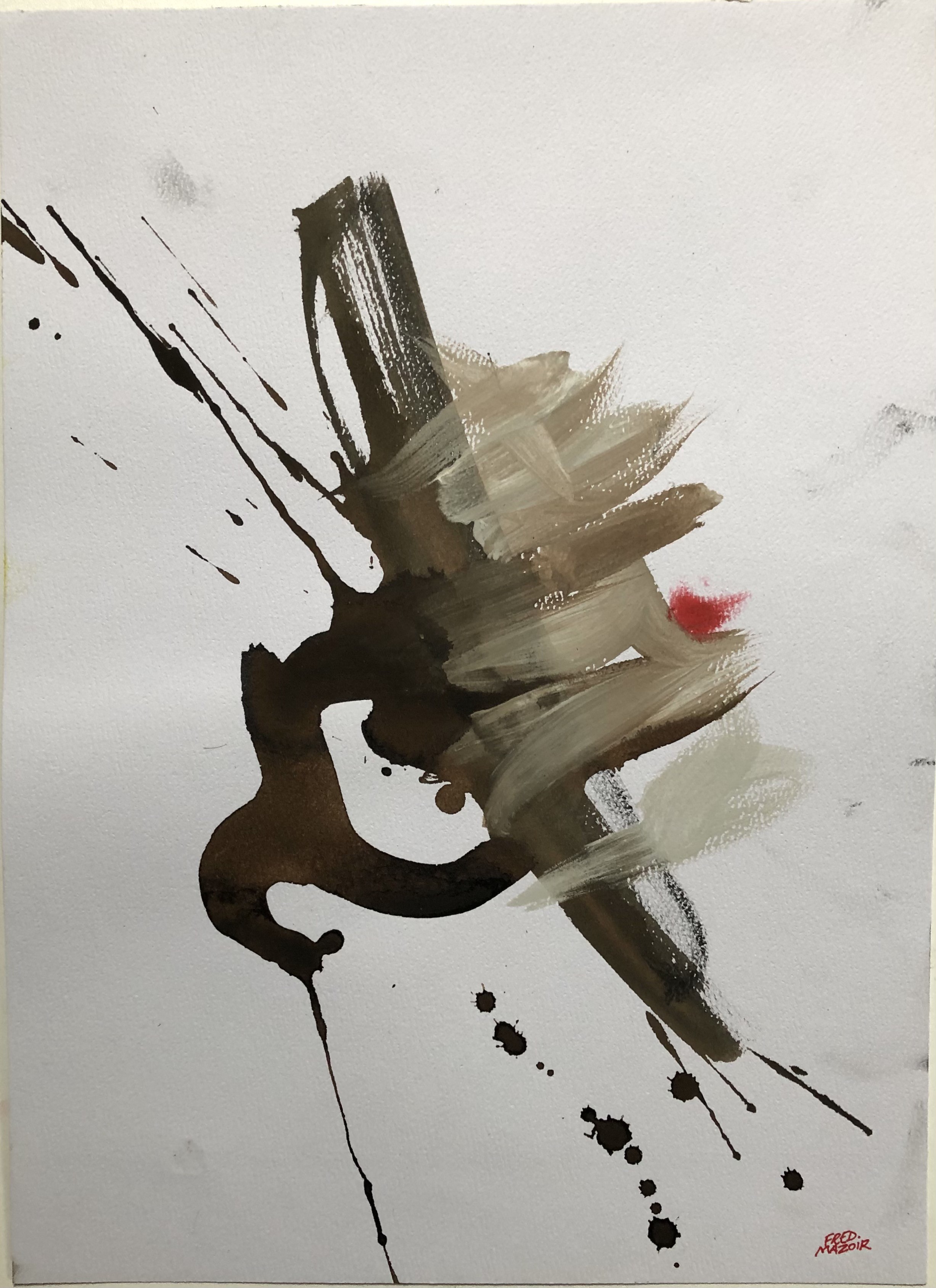 A painting of a black and white abstract painting on a white background.