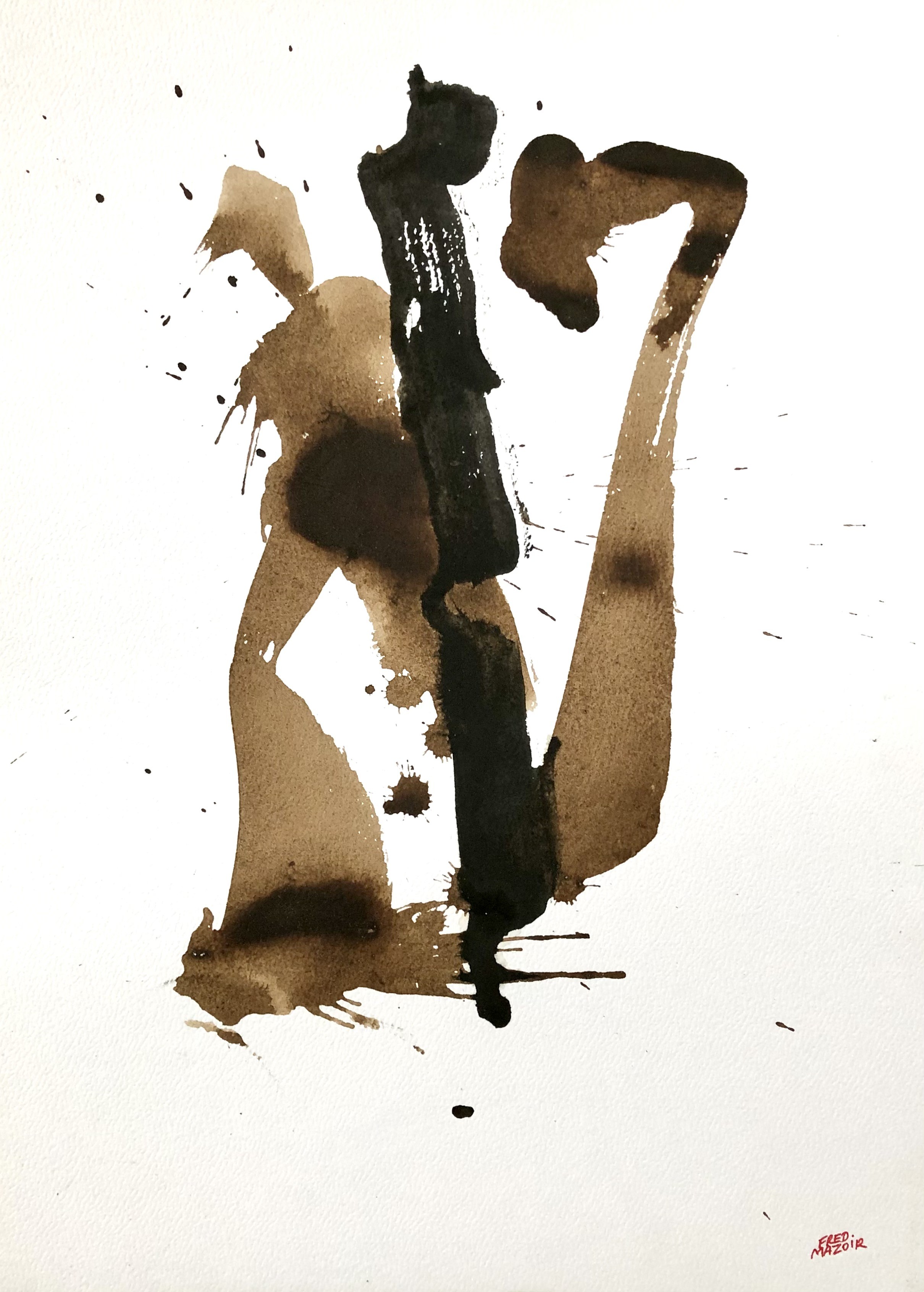 A watercolor painting of a man playing a harp.
