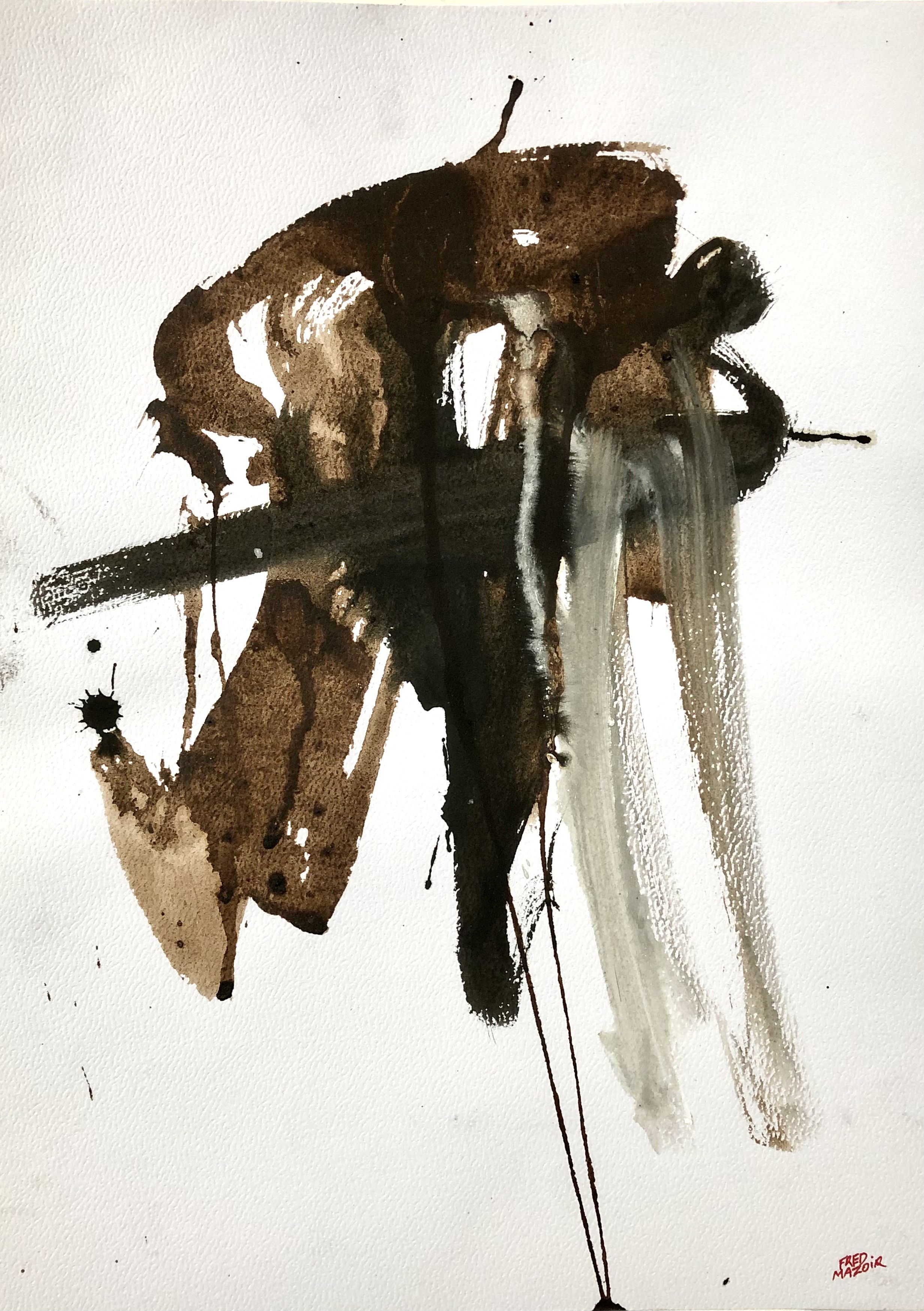 A painting of a black and brown abstract painting on a white background.
