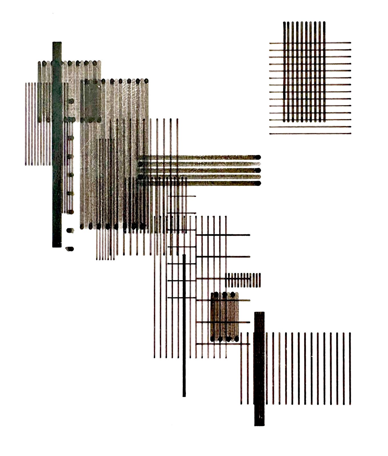 A black and white drawing of a bunch of metal rods.