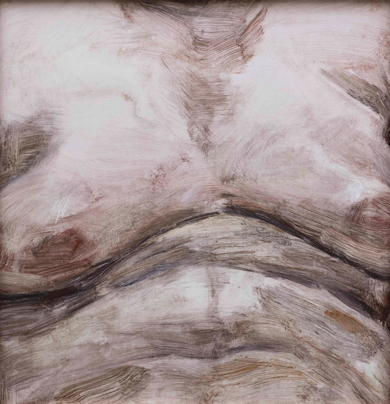 A painting of a woman's torso with a white background.