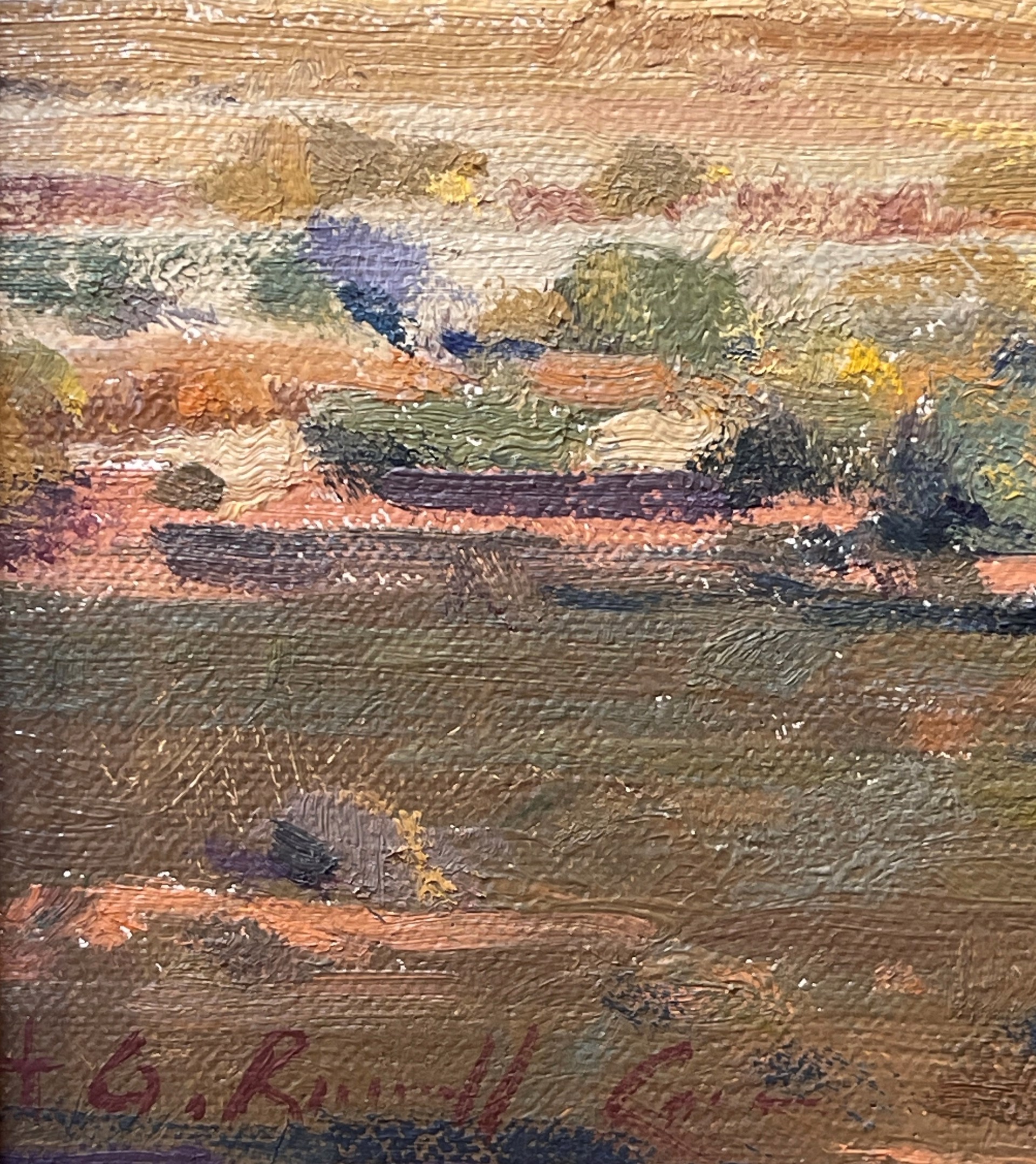 A painting of two people walking in the desert with a full moon in the sky.