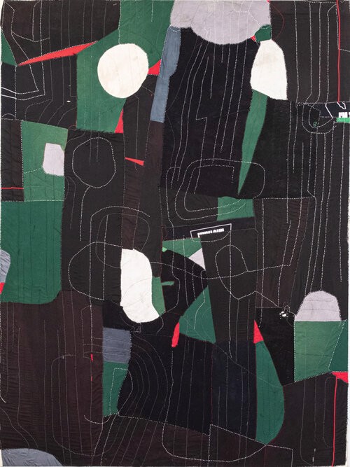 a painting of a black and green abstract painting on a white background