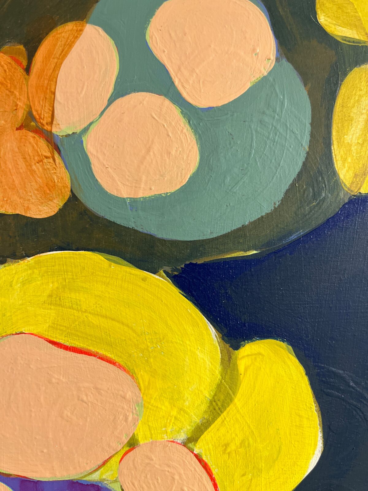 A vibrant four-panel abstract composition featuring organic shapes and bold colors.