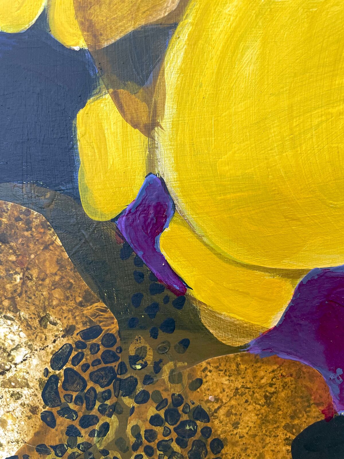 A vibrant four-panel abstract composition featuring organic shapes and bold colors.