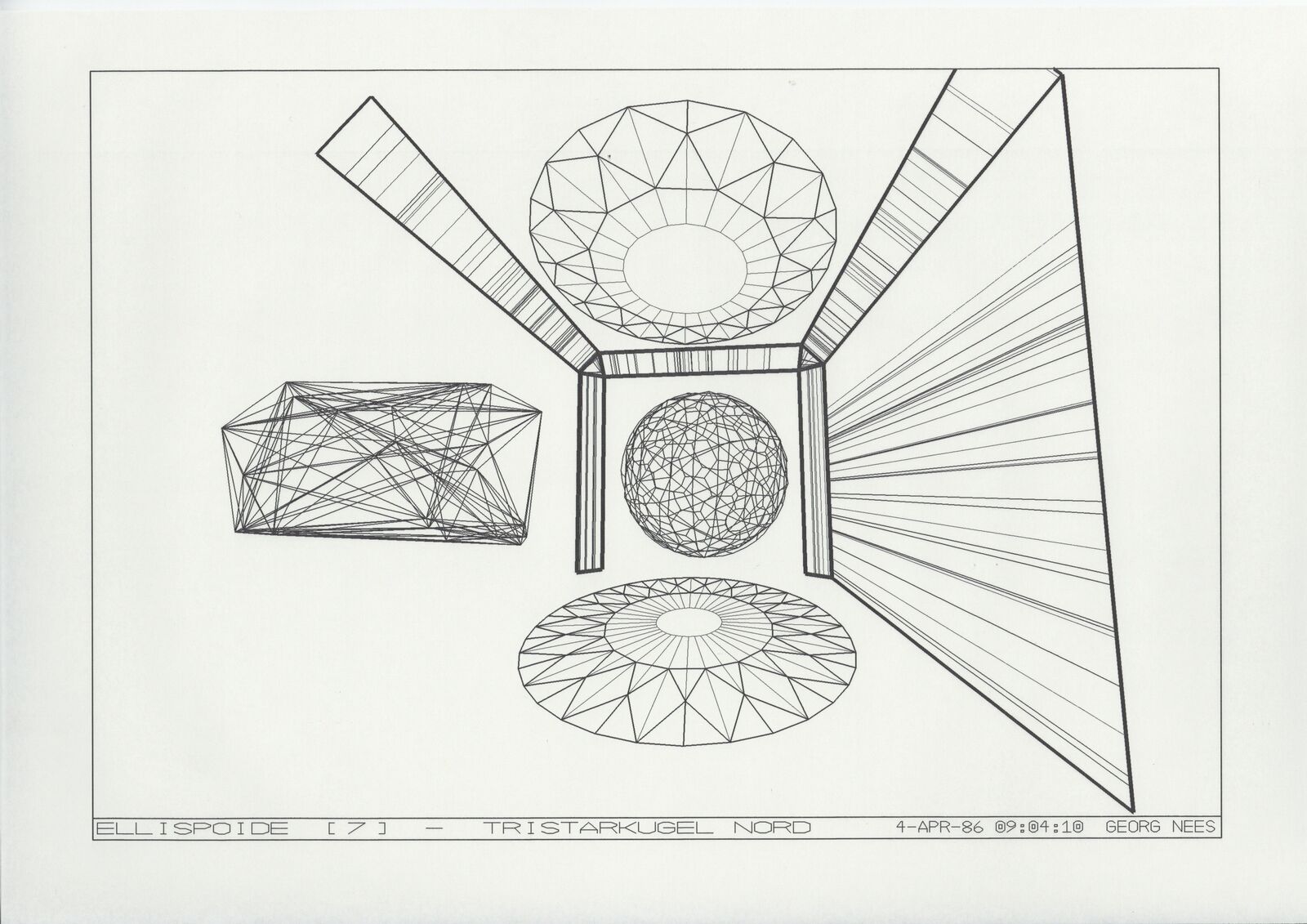 Ellipsoide (7) - Tristarkugel Nord by Georg Nees, 1986