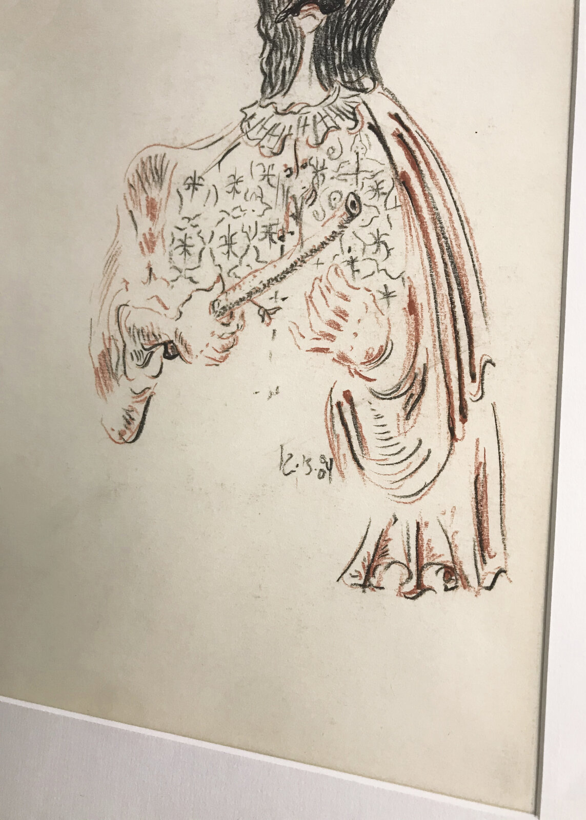 Artwork by George Condo, Untitled (Masked Figure), Made of Conte Crayon On Paper 