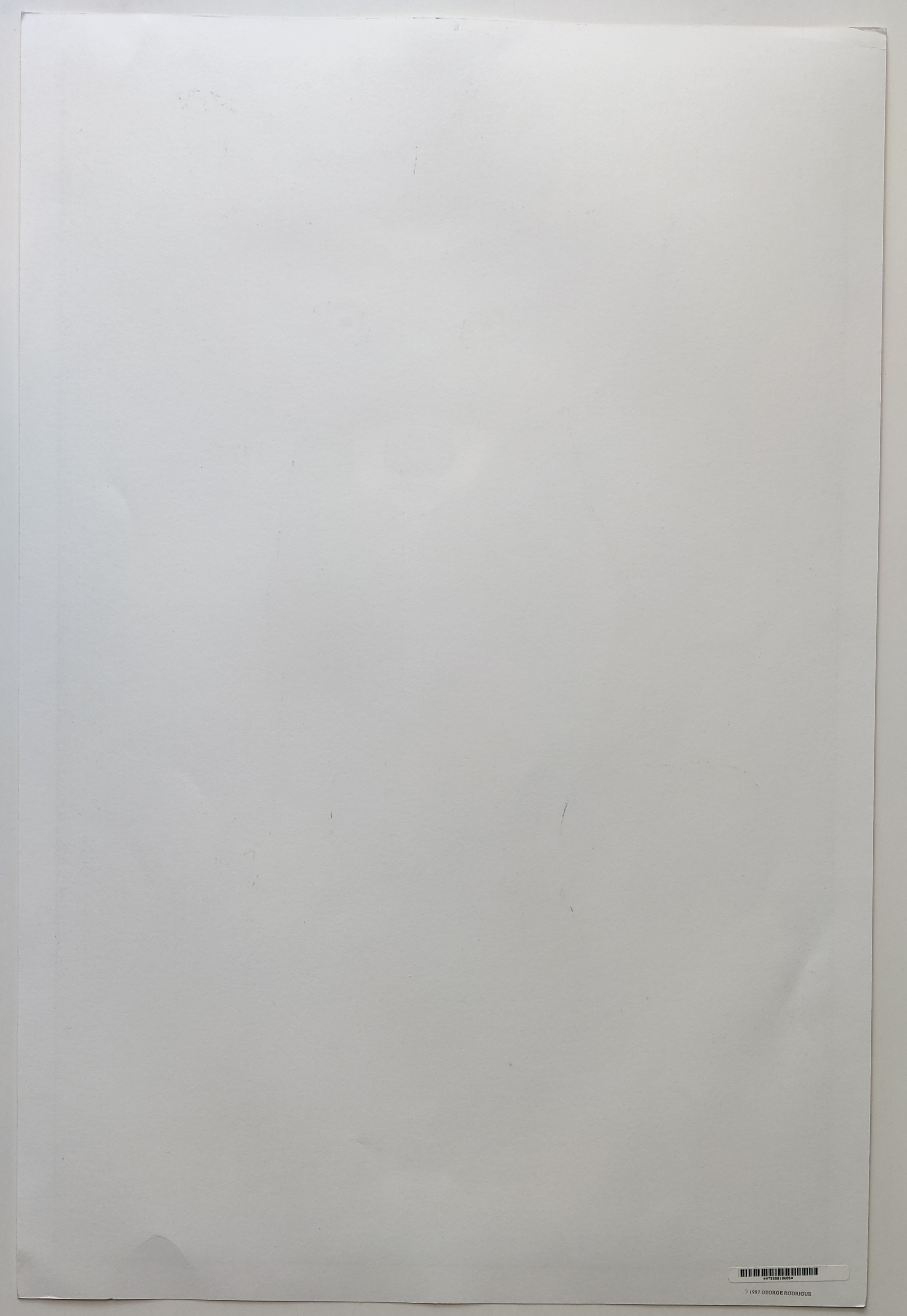 A poster of a blue dog wearing a colorful mask.