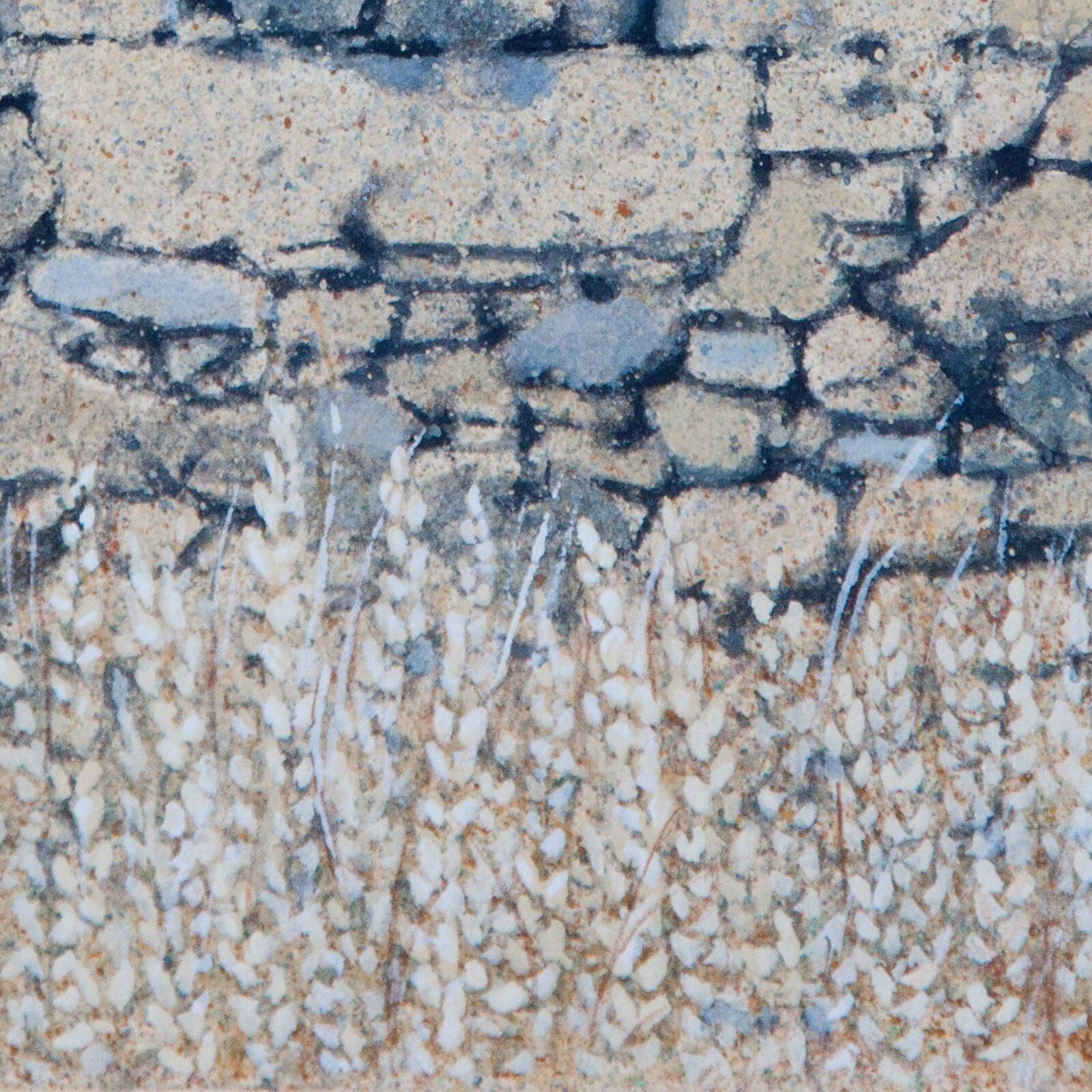 Artwork by George Tzannes, Ancient Rock Wall with Stone-filled Window, Made of Acrylic on Paper 