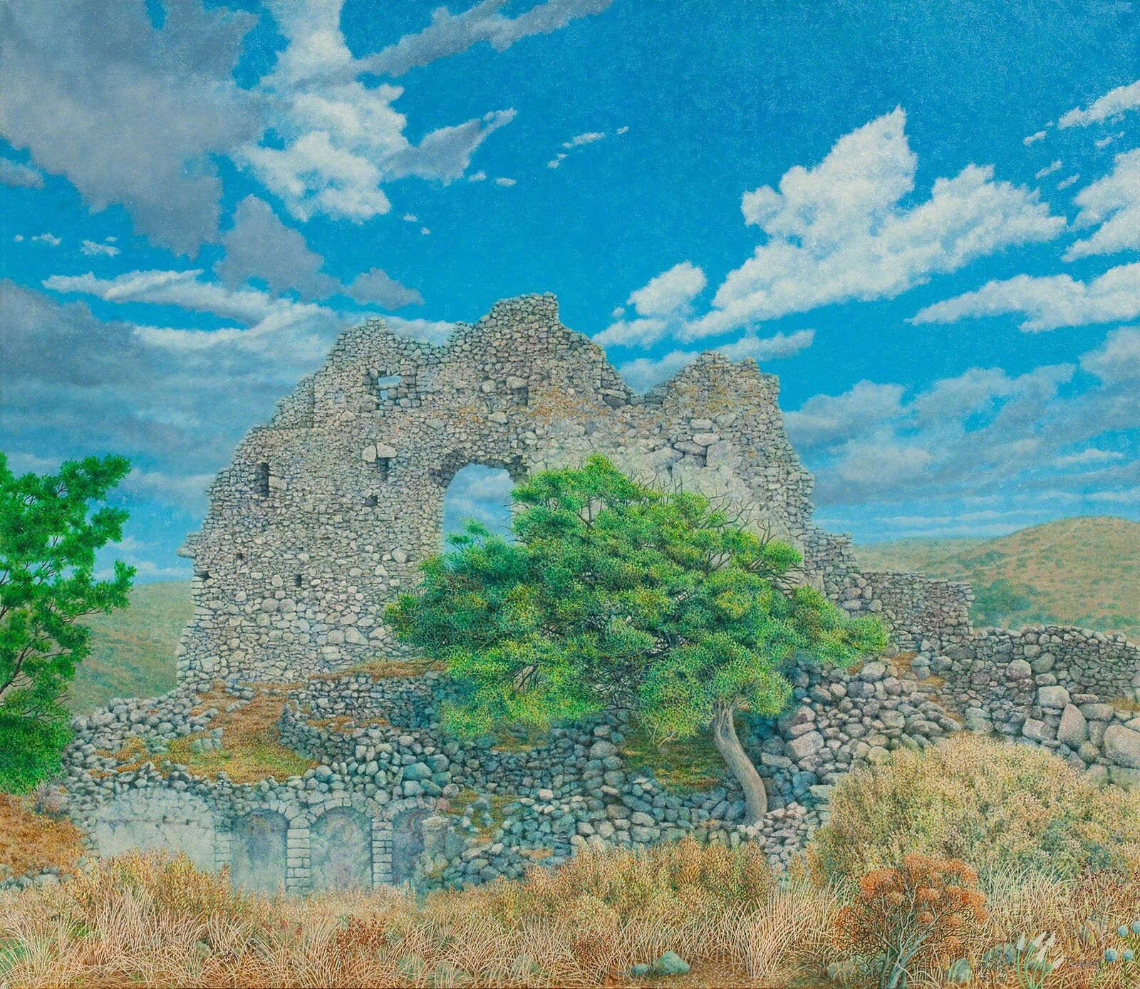 Ancient Ruins at Paliochora With Tree by George Tzannes, 1982