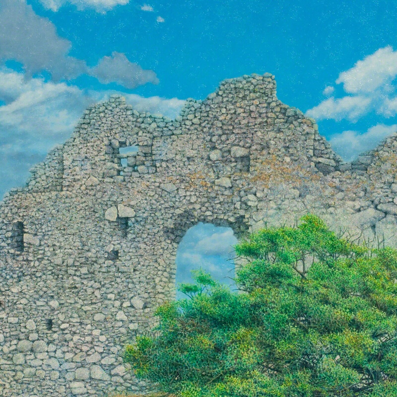 Artwork by George Tzannes, Ancient Ruins at Paliochora With Tree, Made of Oil on Canvas 