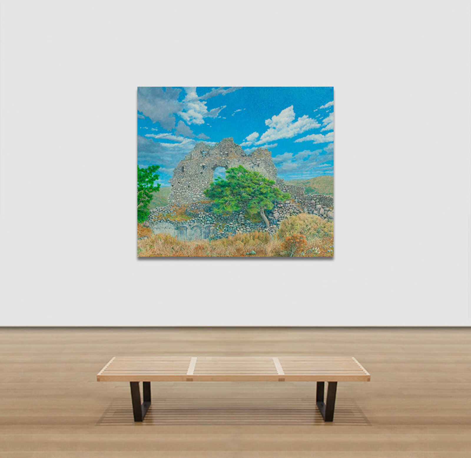 Artwork by George Tzannes, Ancient Ruins at Paliochora With Tree, Made of Oil on Canvas 