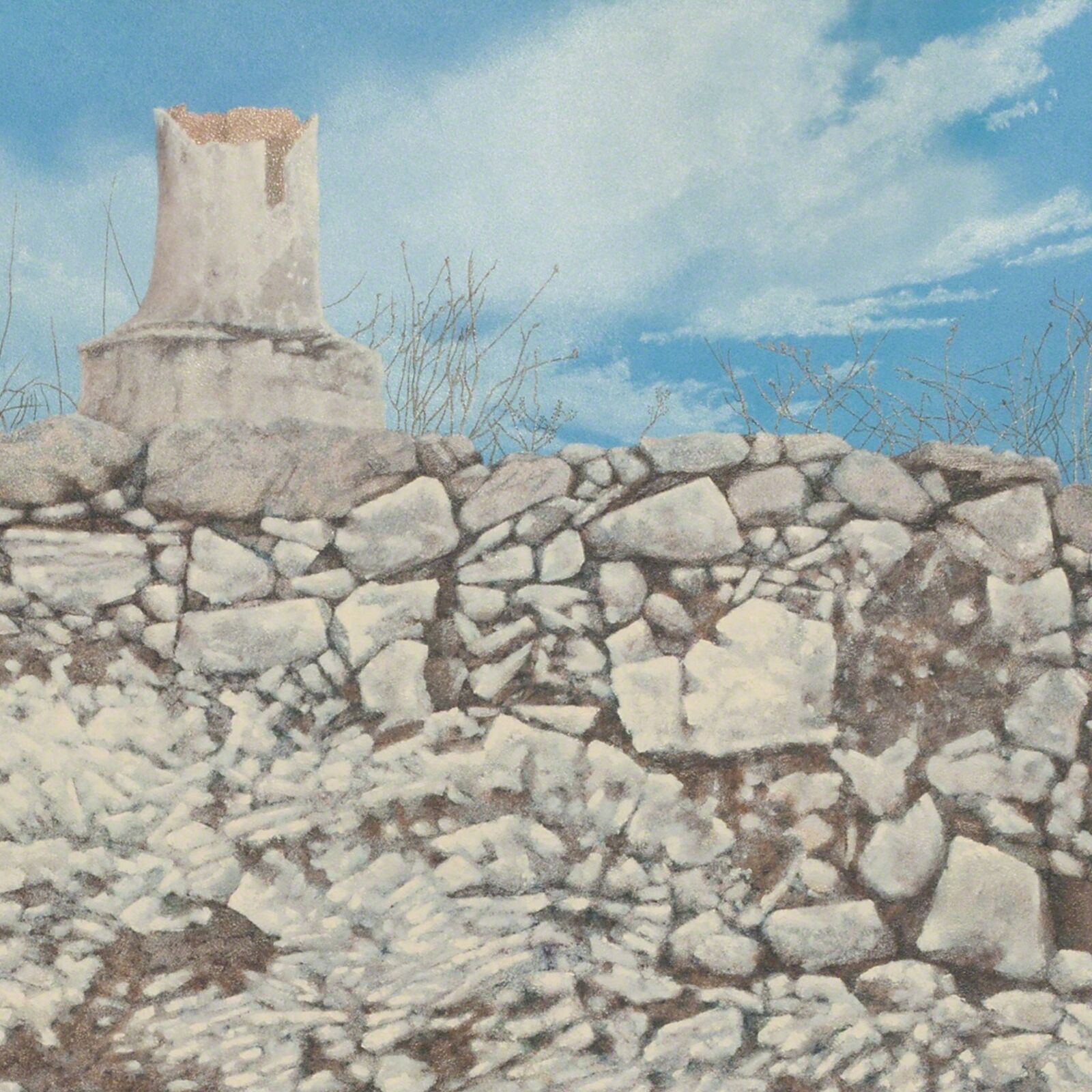 Artwork by George Tzannes, Old Wall in Aroniadika, Made of Oil on Board 