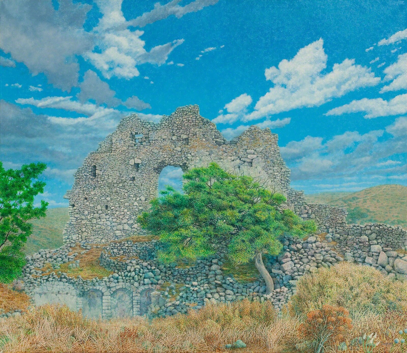 Ancient Ruins at Paliochora With Tree by George Tzannes, 1982
