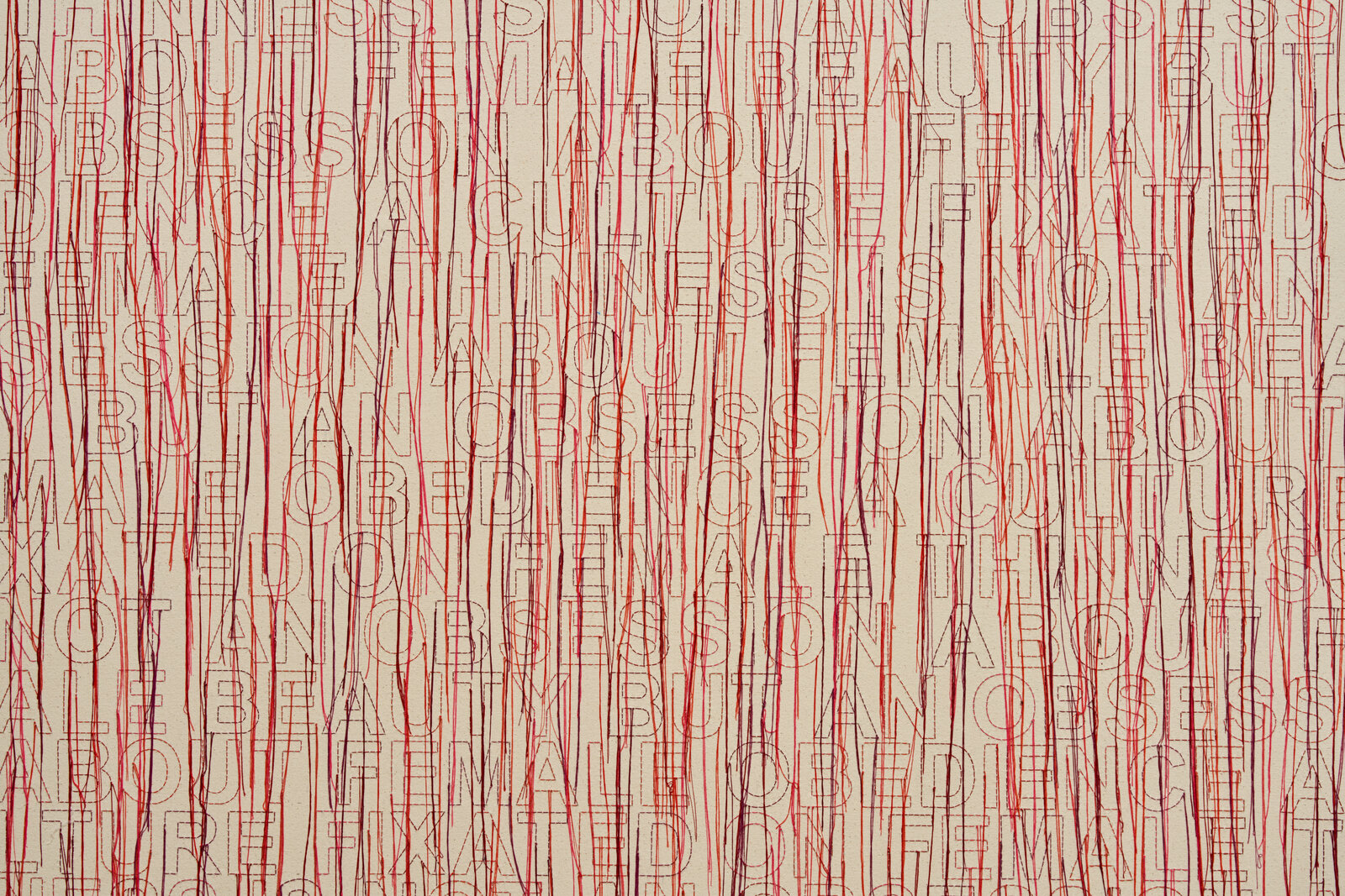 Artwork by Ghada Amer, Body Culture, Made of Embroidery and gel medium on canvas 