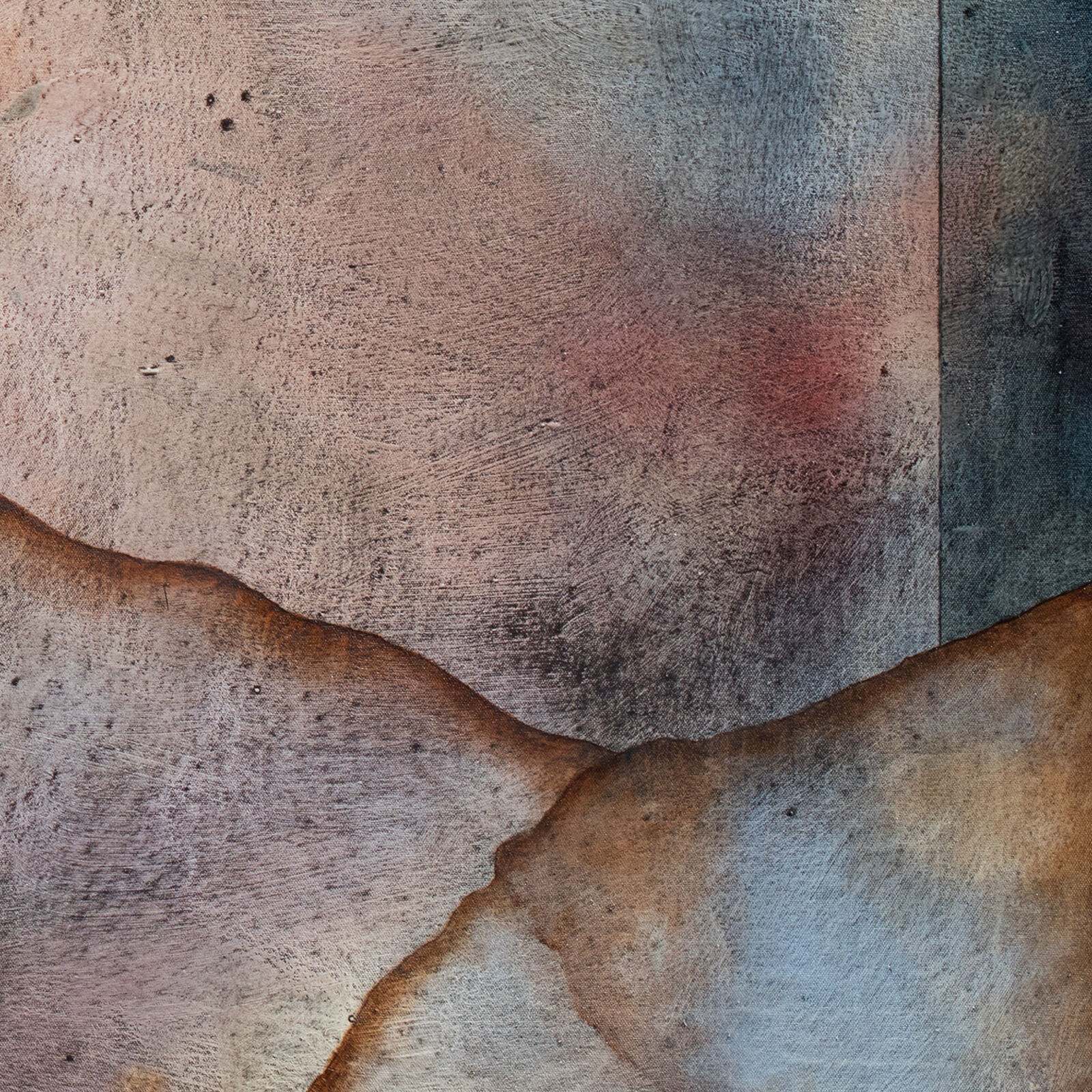 A painting of two people standing in front of a mountain.