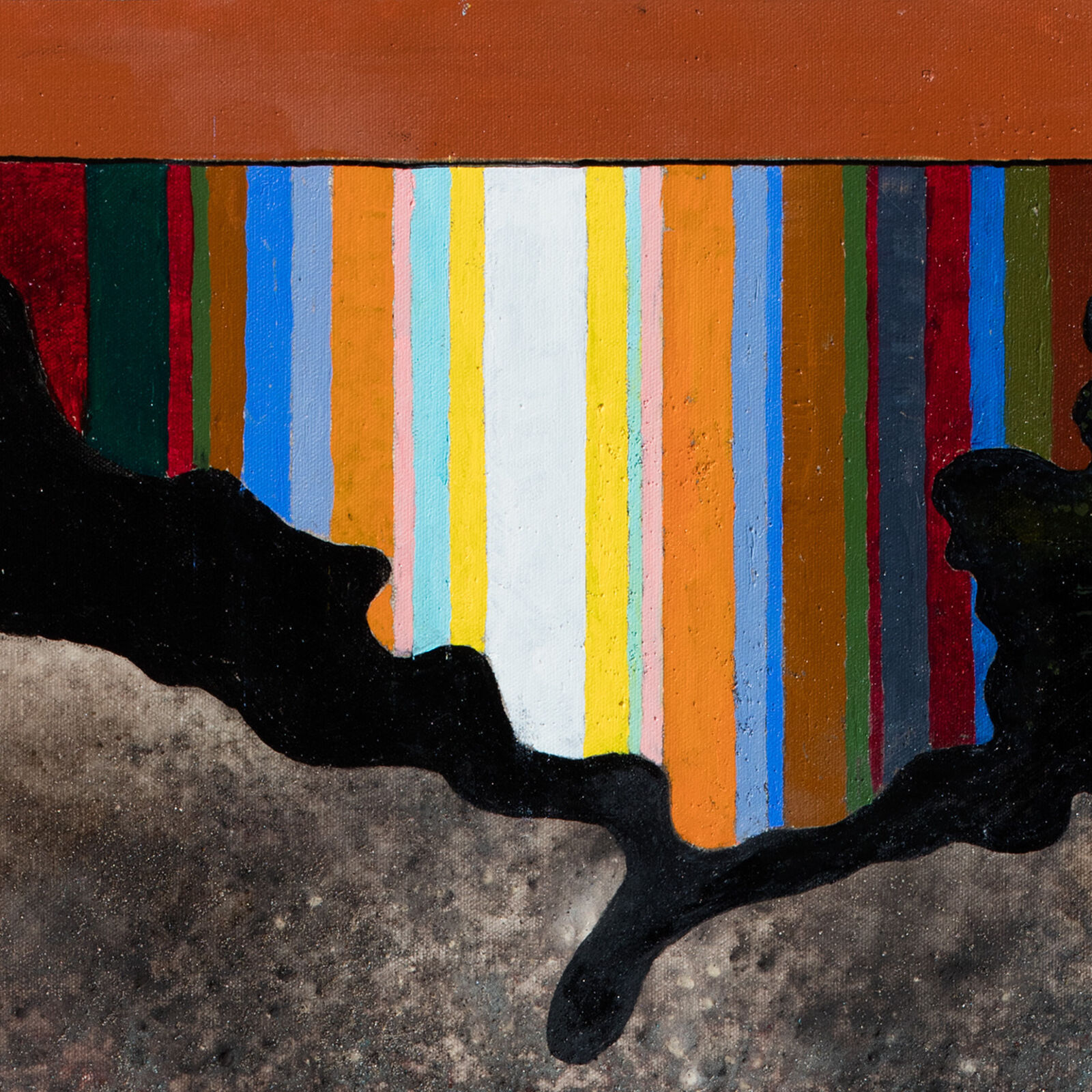 A painting of a tree with a sun in the background.