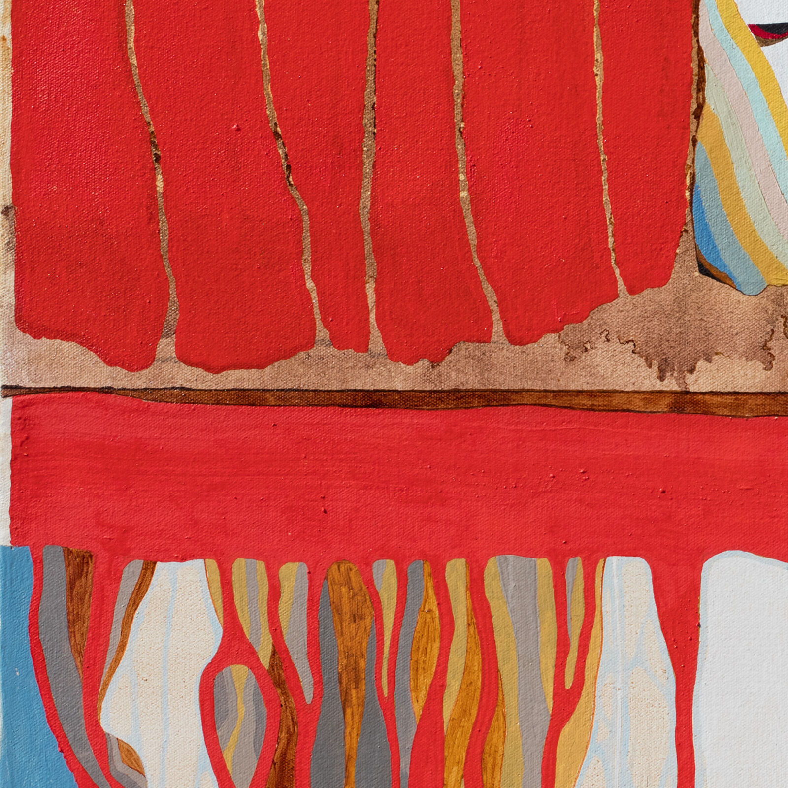 A painting of a window with a sun in the middle of it.