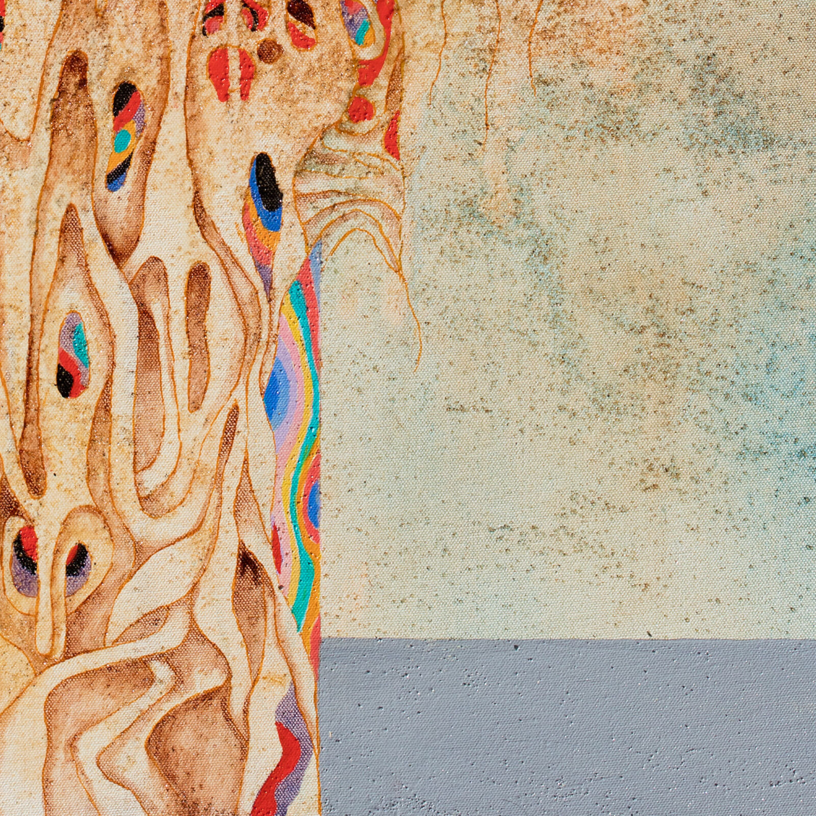 A painting of a tree in the middle of a desert.