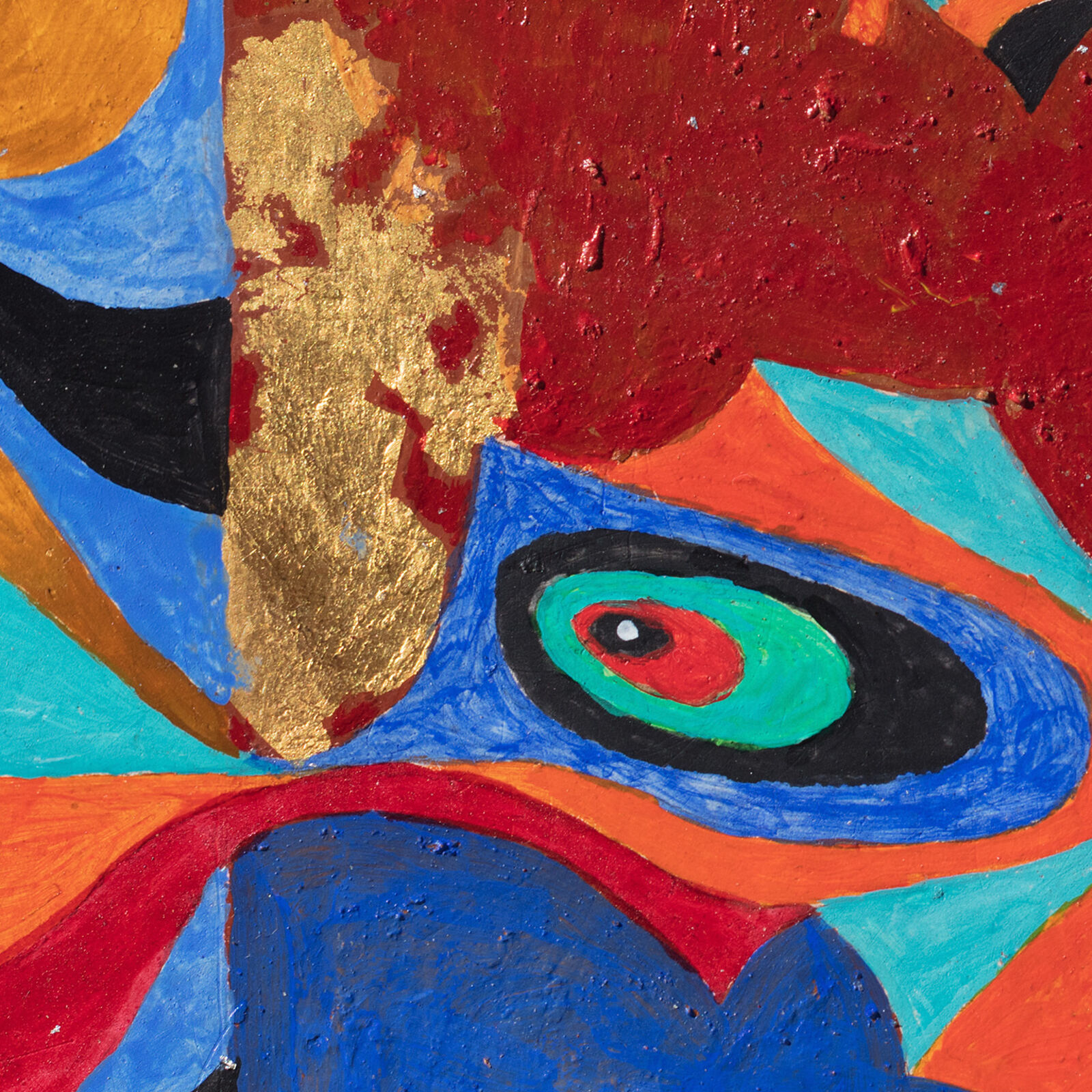 A painting of a colorful abstract painting on a black background.