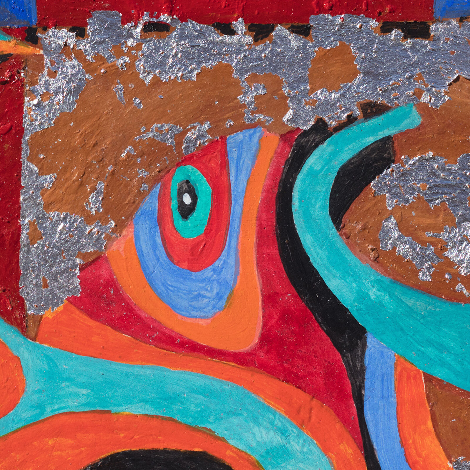 A painting of a colorful abstract painting on a black background.