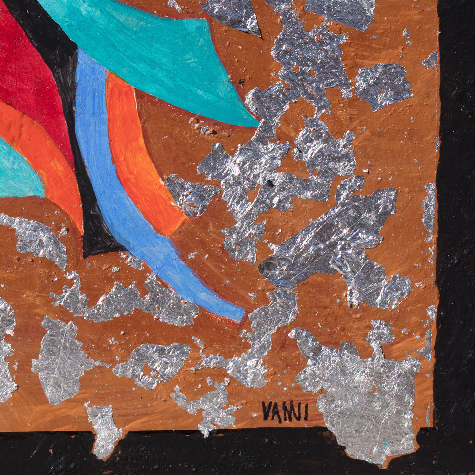 A painting of a colorful abstract painting on a black background.