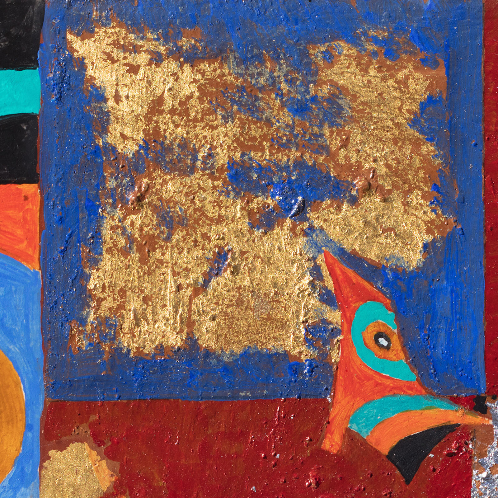 A painting of a colorful abstract painting on a black background.