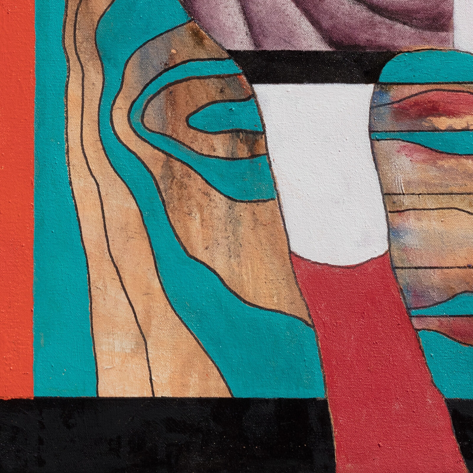 A painting of a woman's face with a sun in the background.