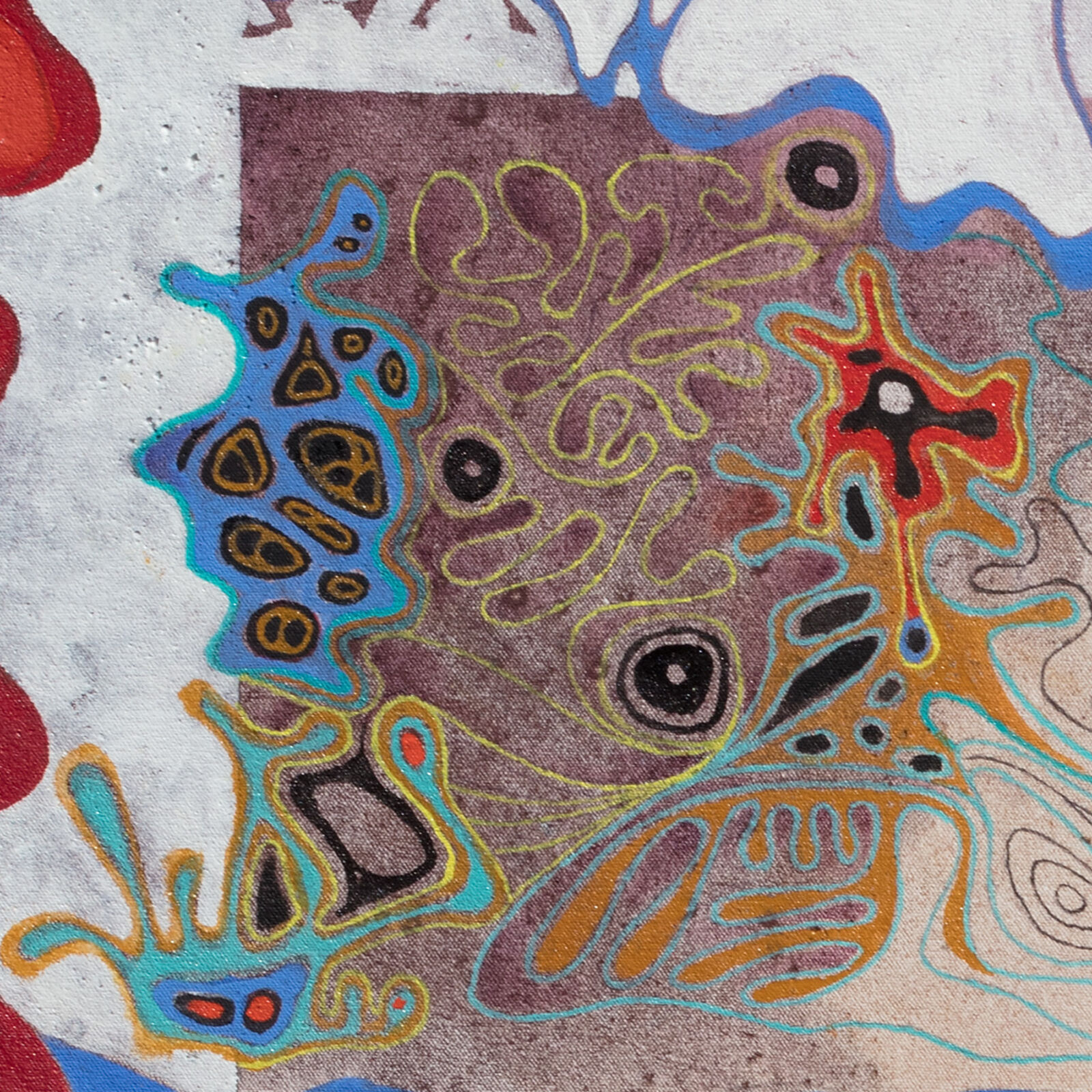 A painting of a woman's face with a sun in the background.