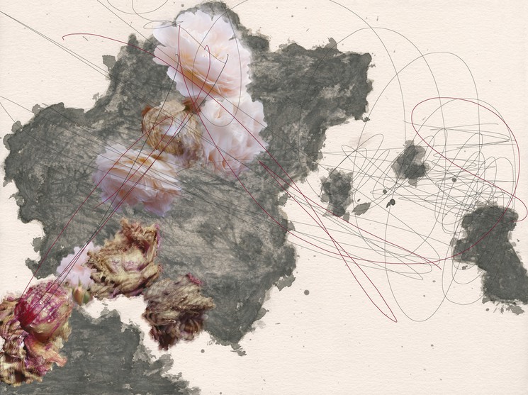 A drawing of a bunch of flowers on a piece of paper.