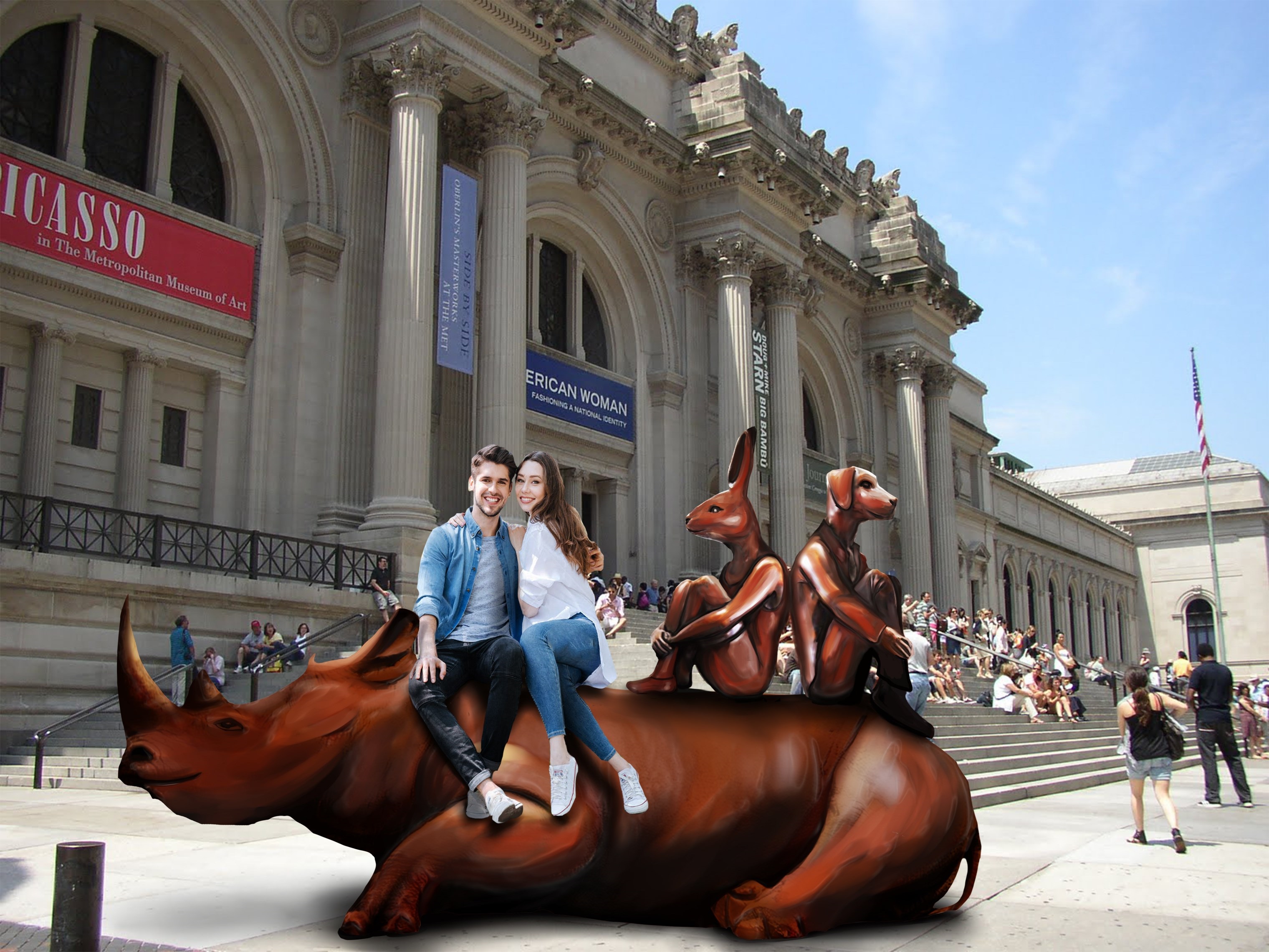 Artwork by Gillie & Marc Schattner, Rhino wild ride, Made of Bronze 