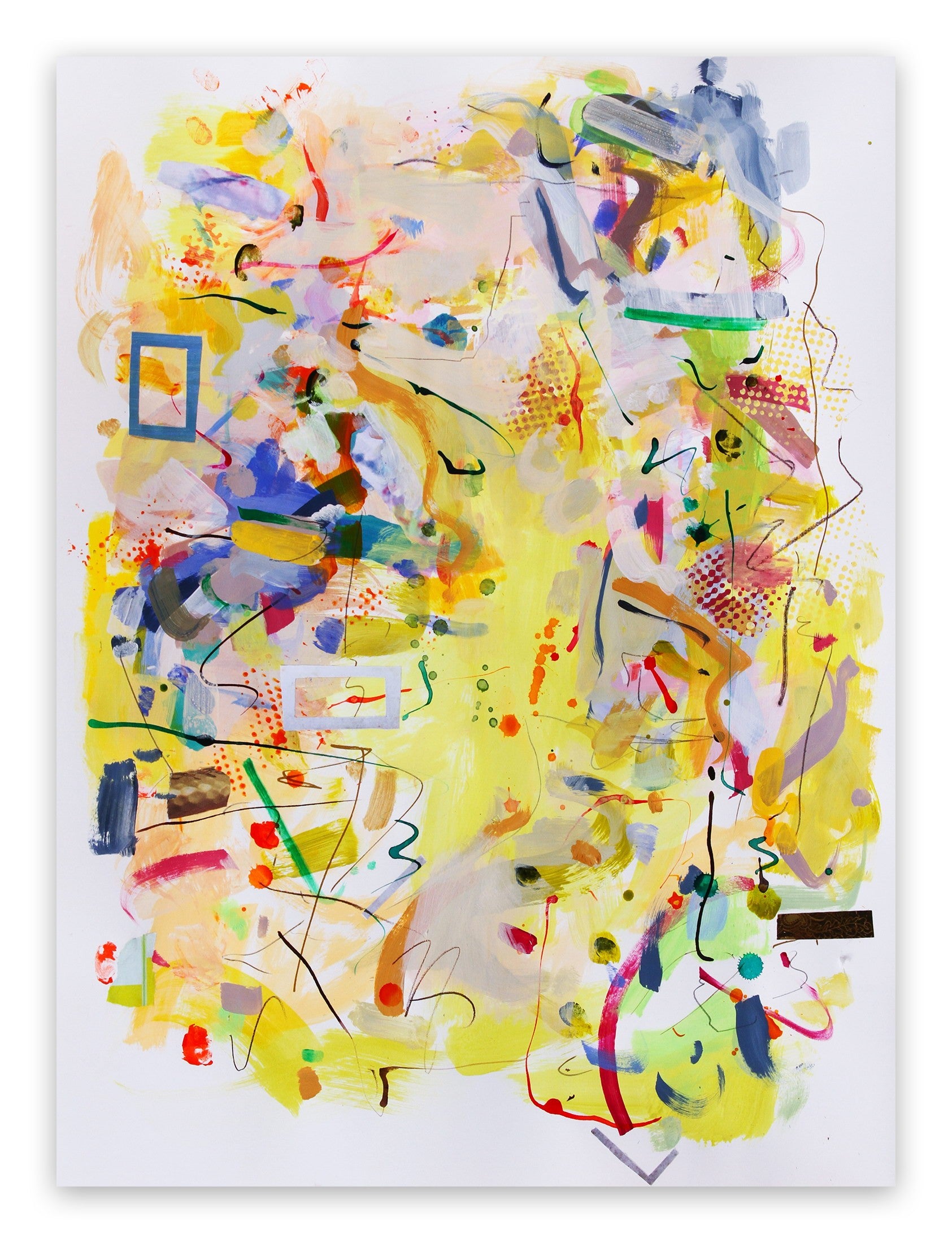 A painting on a white wall with a yellow background.