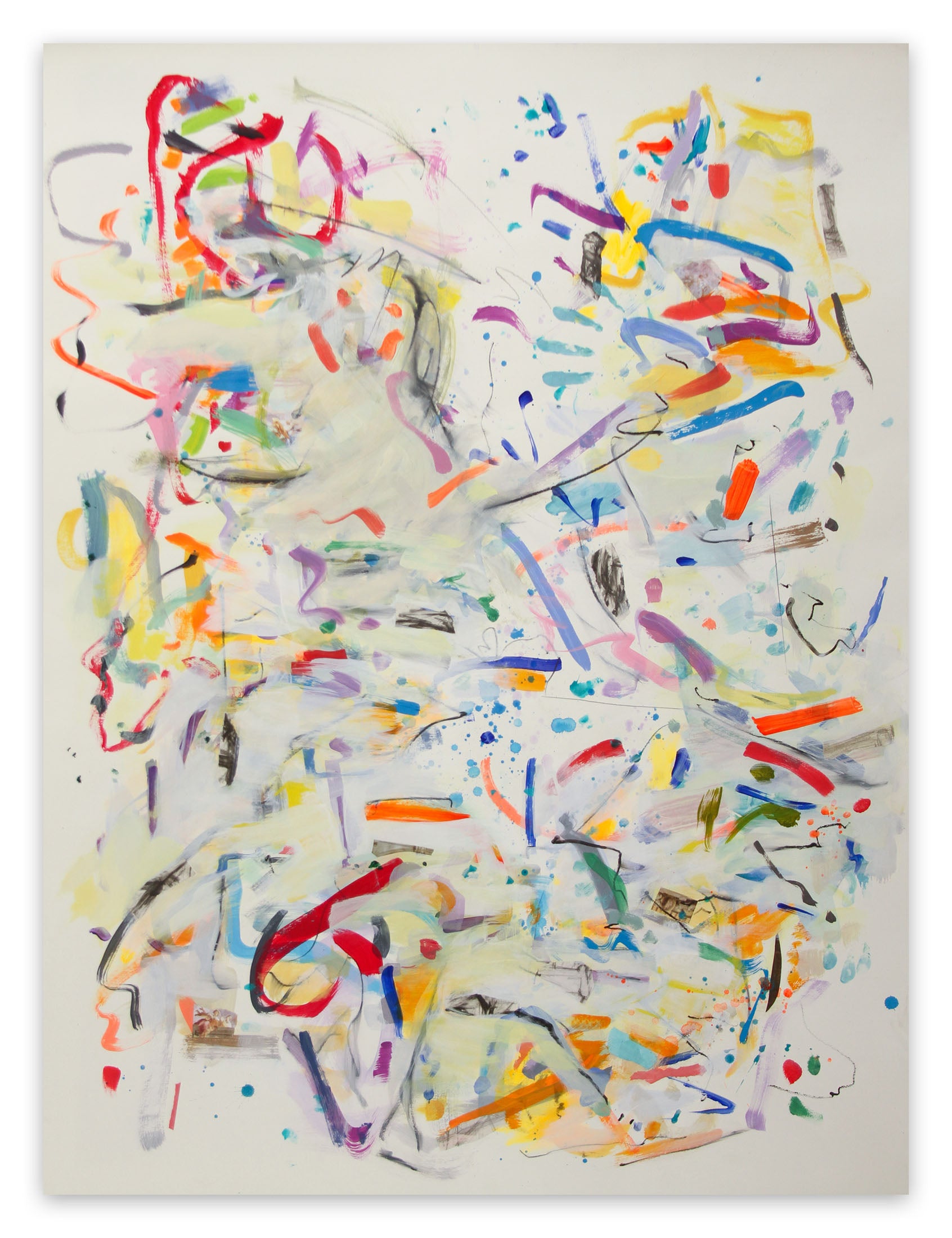 A large abstract painting on a white wall.