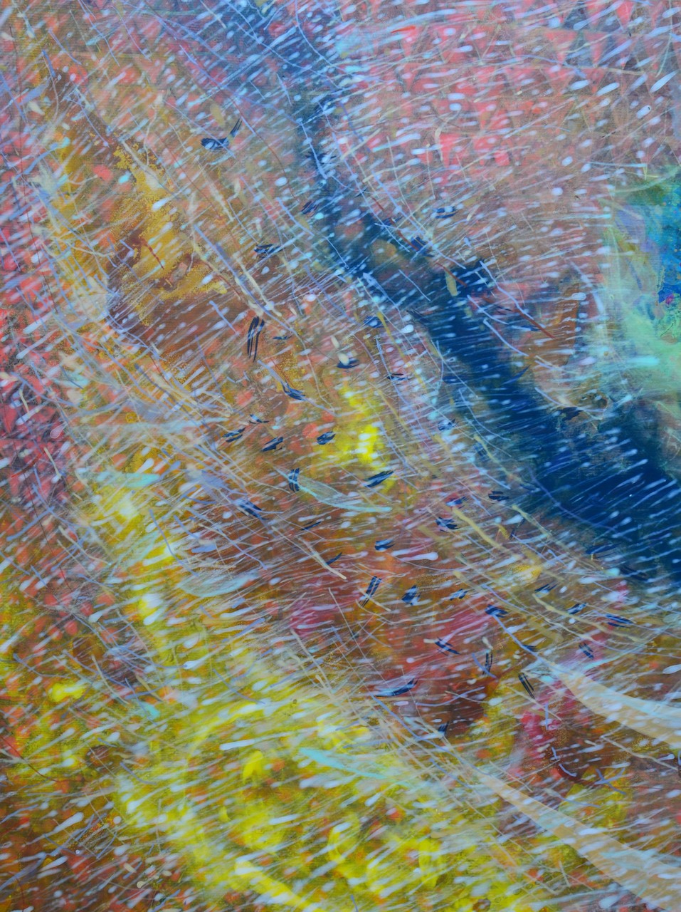 An abstract composition of swirling, colorful brushstrokes creating a dynamic and energetic visual experience.