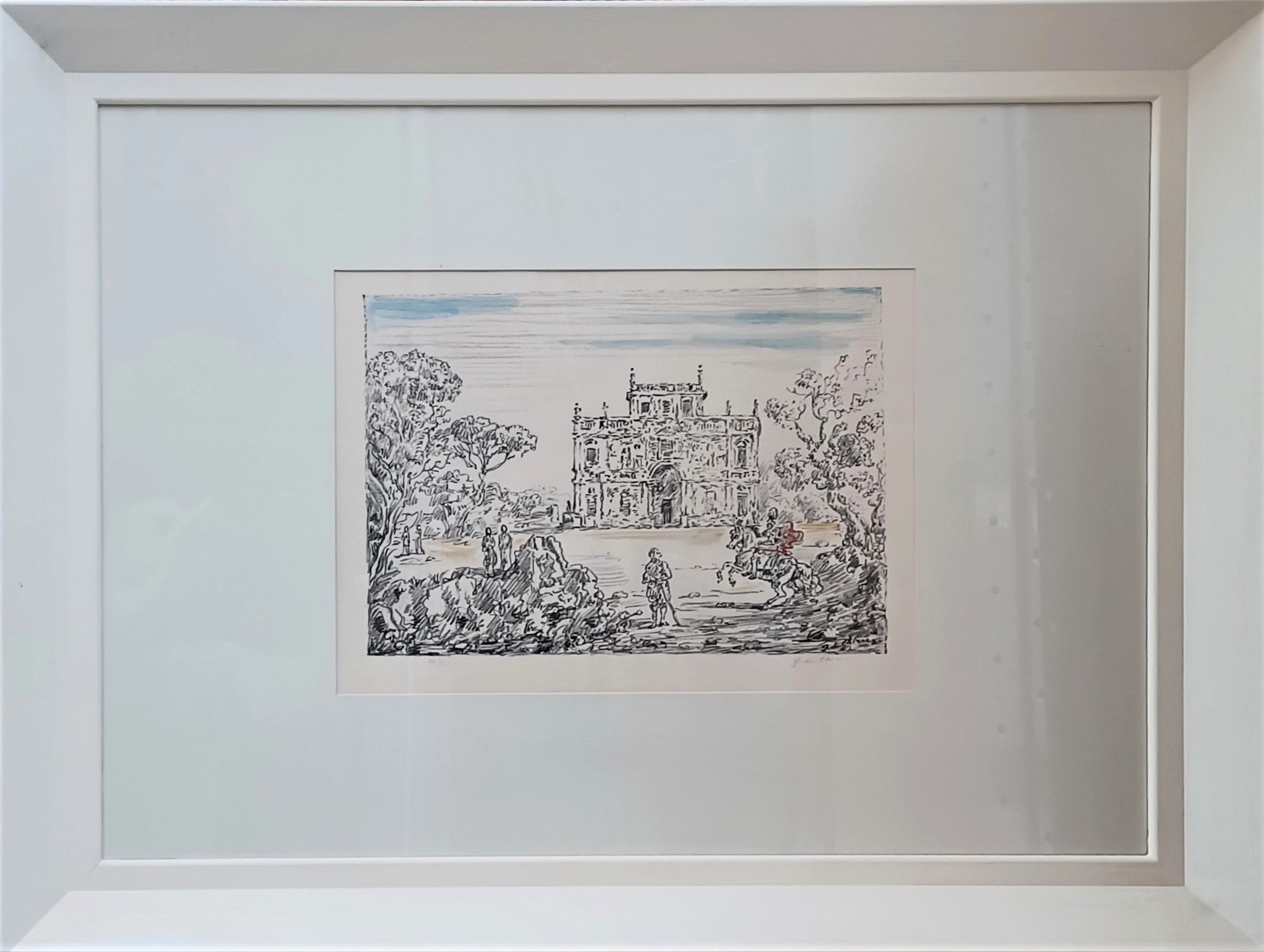 Artwork by Giorgio de Chirico, Antichi cavalieri e villa, Made of Offset Lithography, Tracing Paper 