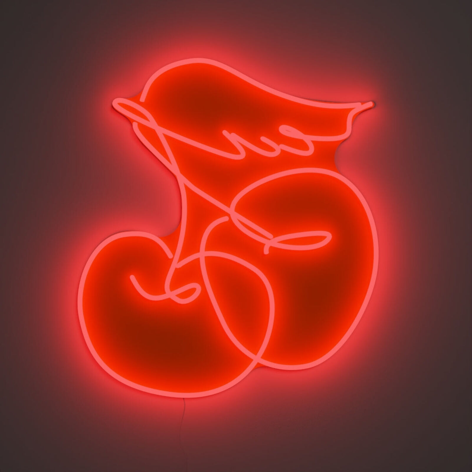 A red neon sign with a cherry on it.