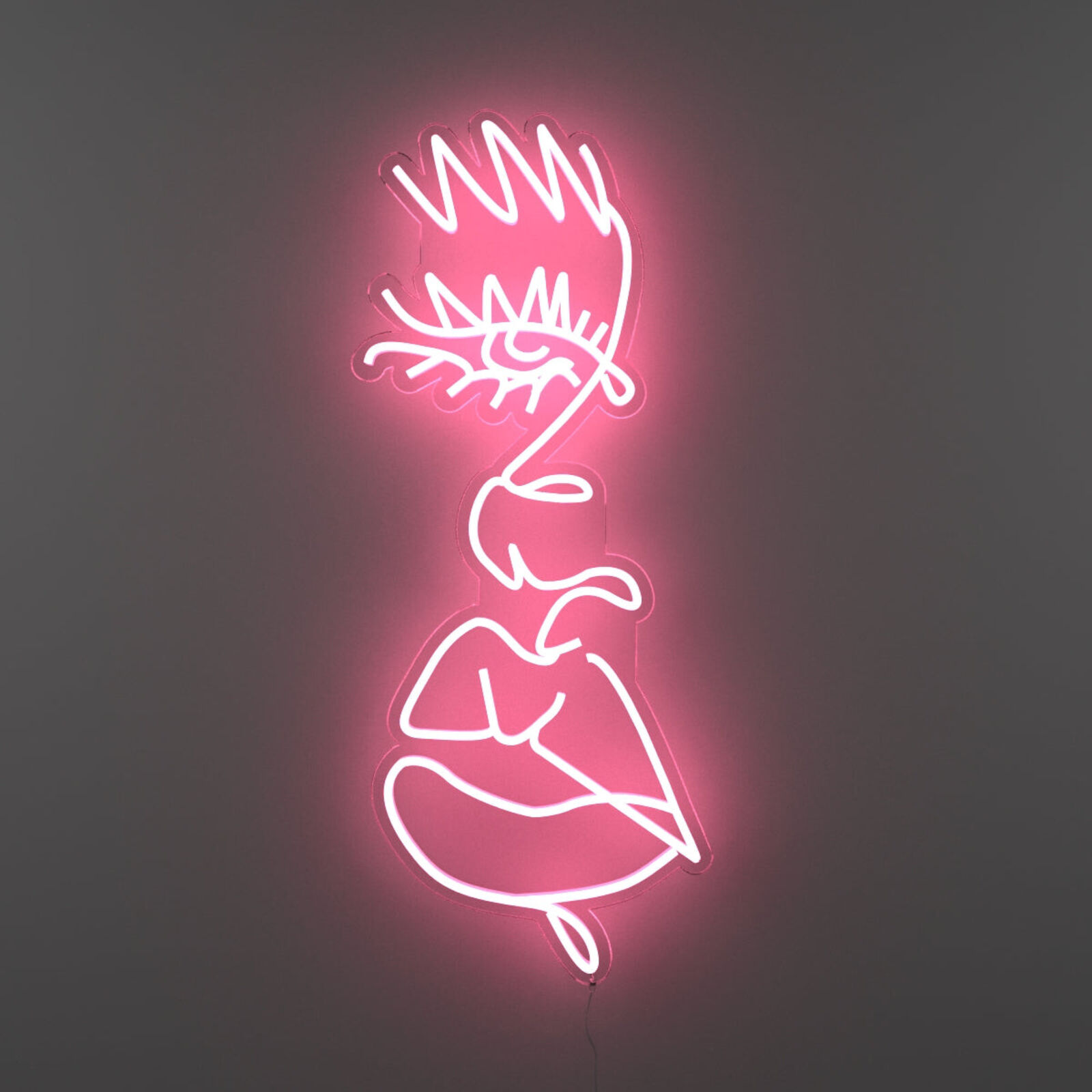 A neon sign of a woman with a crown on her head.