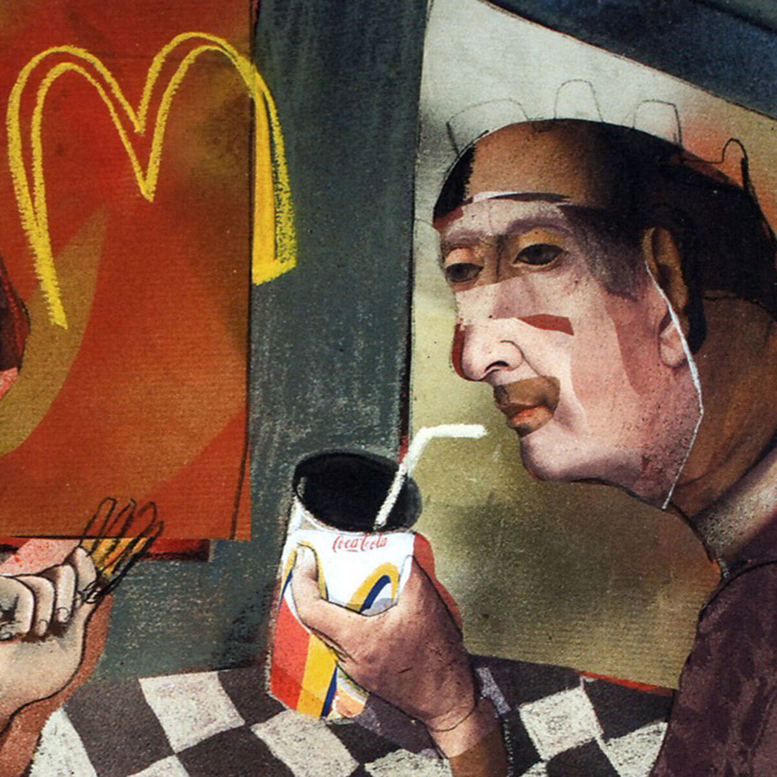Artwork by Giuseppe Ragazzini, Coppia da McDonald, Made of Mixed Media and Digital Collage on Paper 
