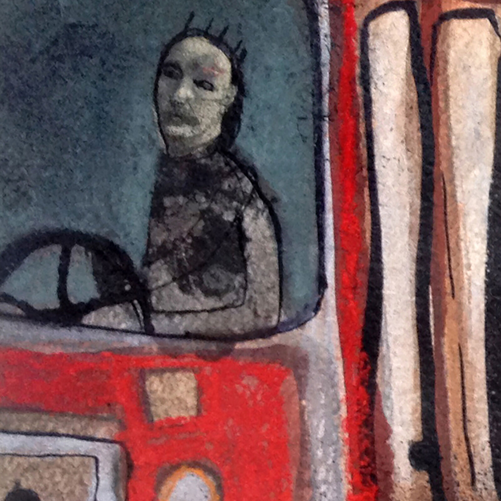 Artwork by Giuseppe Ragazzini, Fermata Bus, Made of Mixed Media and Digital Collage on Paper 